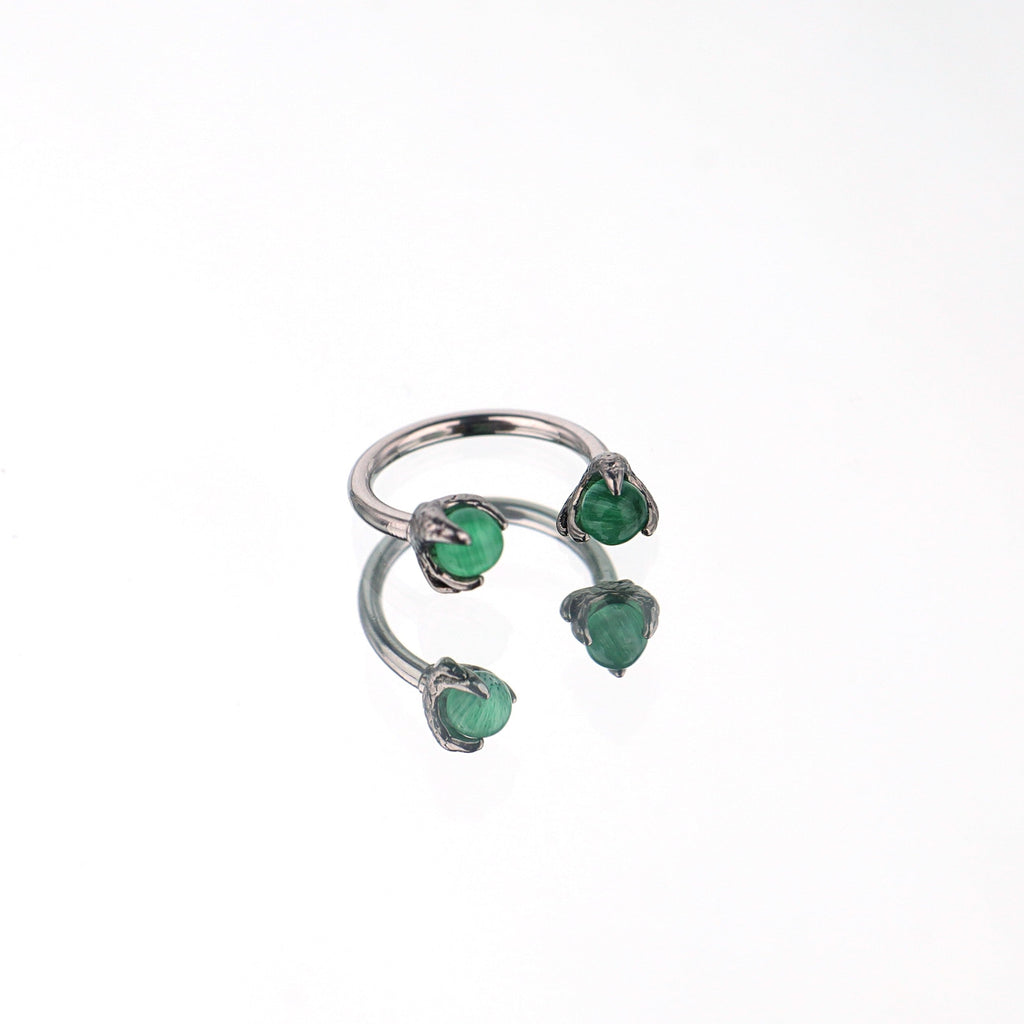 Colorful Dragon Claw CZ Stainless Steel Horseshoe Ring - Colorful Dragon Claw CZ Stainless Steel Horseshoe Ring - Green / 8mm by CRUXJEWELRY