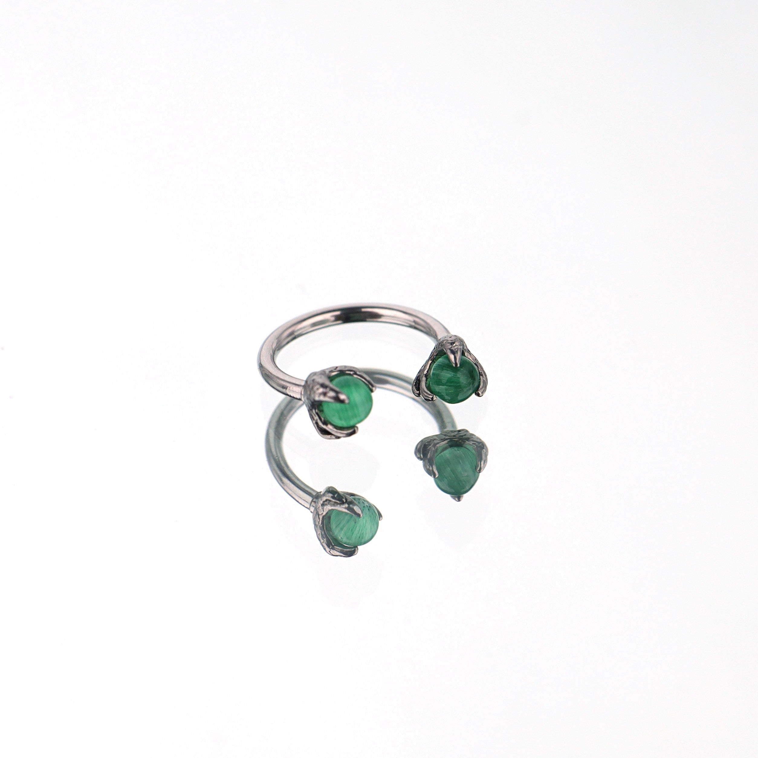 Colorful Dragon Claw CZ Stainless Steel Horseshoe Ring - Colorful Dragon Claw CZ Stainless Steel Horseshoe Ring - Green / 8mm by CRUXJEWELRY