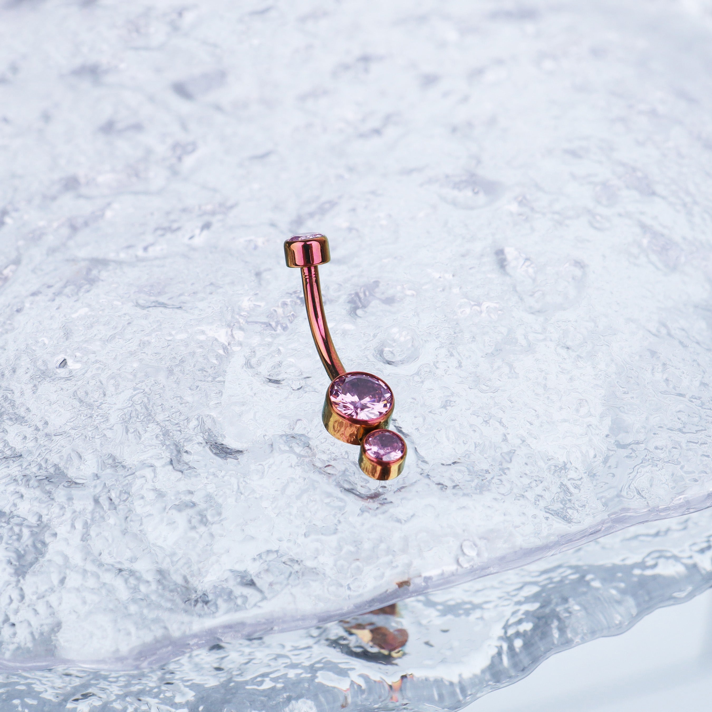 Colorful Double CZ Internally threaded Titanium Belly Ring - Colorful Double CZ Internally threaded Titanium Belly Ring - Pink by CRUXJEWELRY