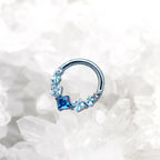 Square-Shaped Rainbow CZ Titanium Segment Hoop - Square-Shaped Rainbow CZ Titanium Segment Hoop - Blue by CRUXJEWELRY