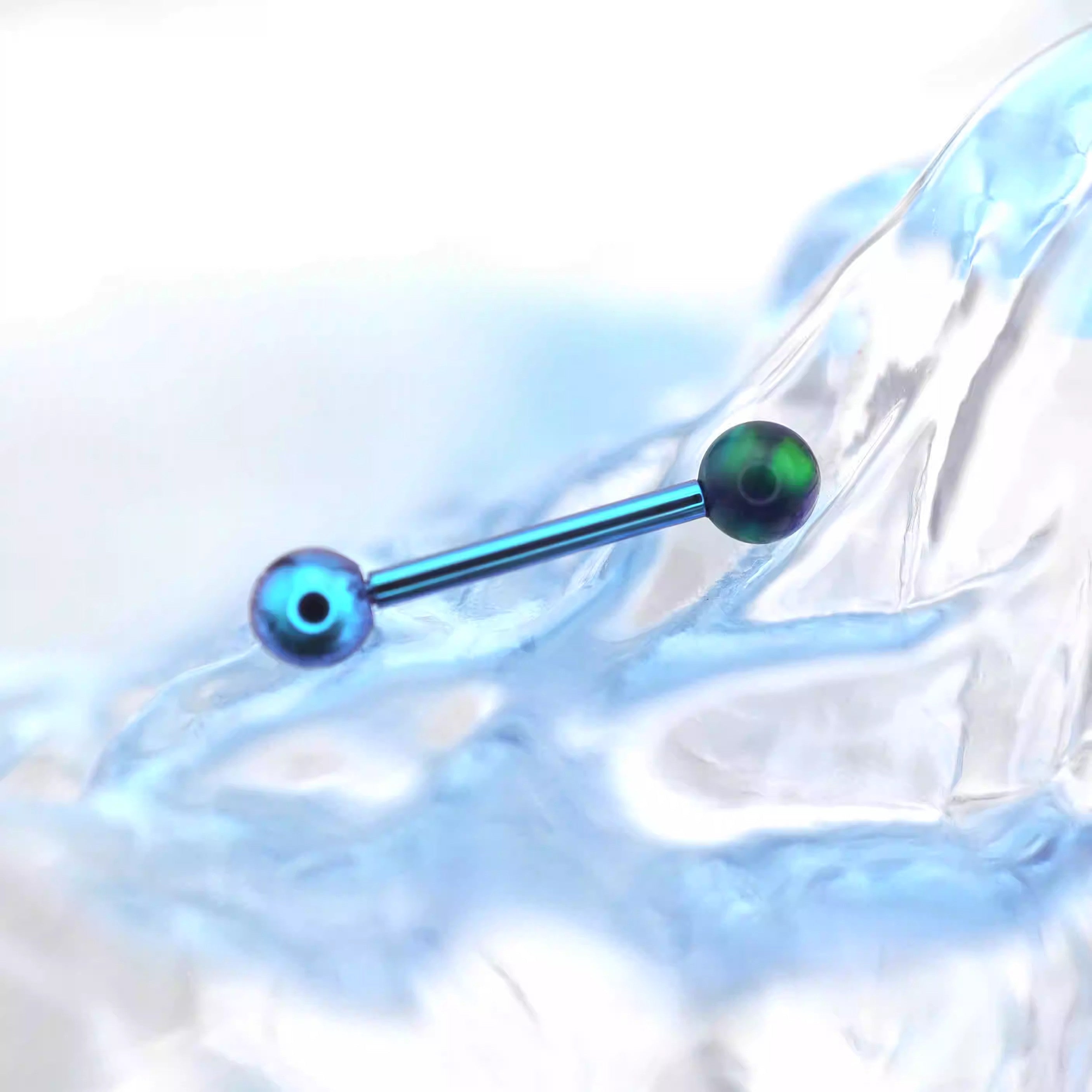 14G Opal Internally Threaded Titanium Barbell - 14G Opal Internally Threaded Titanium Barbell - Blue-Green Gradient / 4mm by CRUXJEWELRY