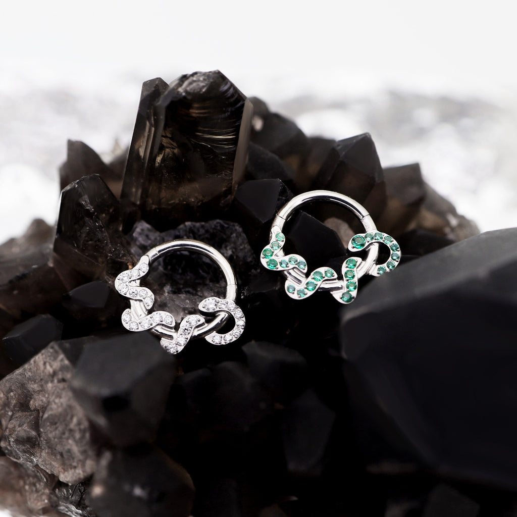 Twisting Serpent CZ Titanium Segment Hoop - Twisting Serpent CZ Titanium Segment Hoop - Green by CRUXJEWELRY