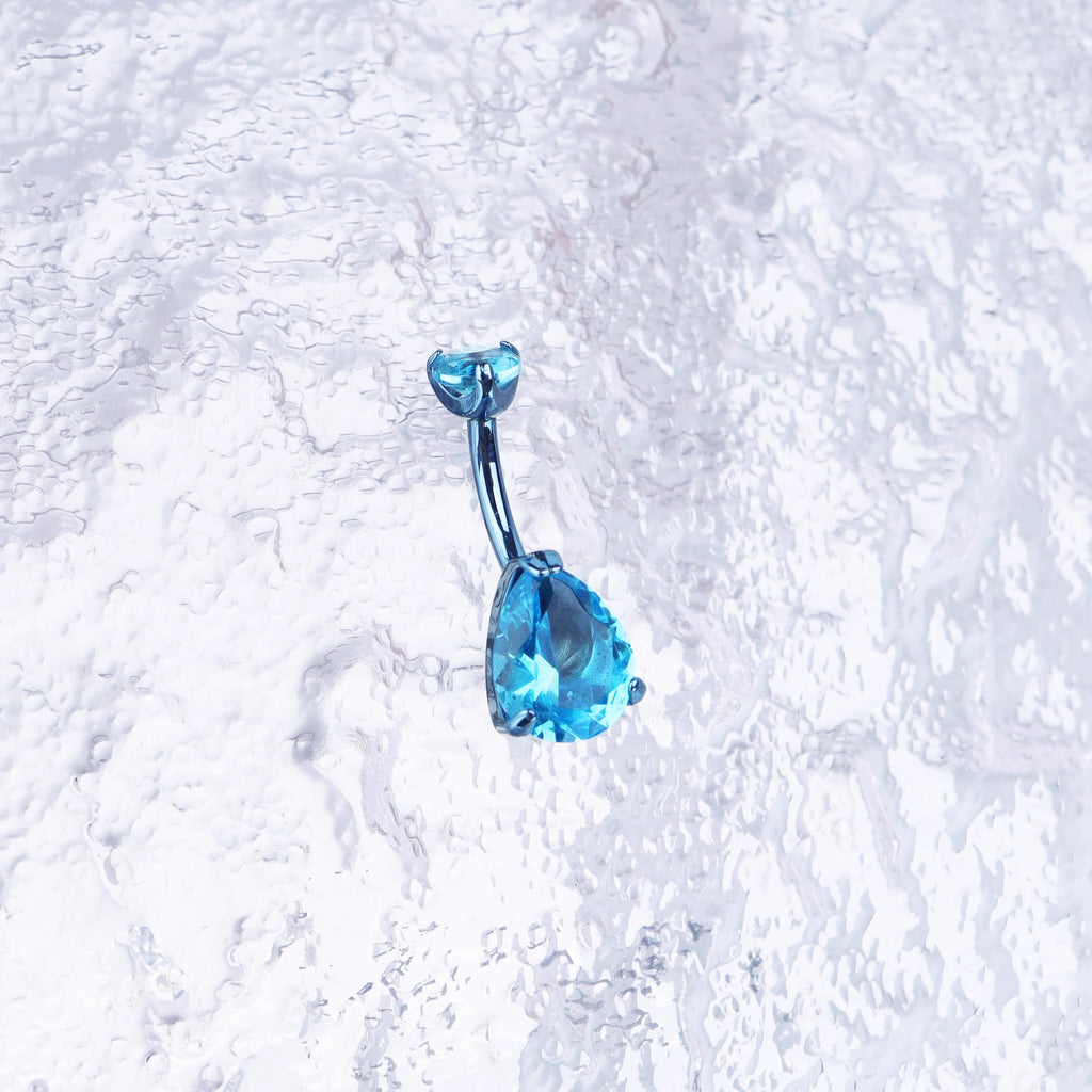 Teardrop CZ Internally Threaded Titanium Belly Ring - Teardrop CZ Internally Threaded Titanium Belly Ring - Ocean Blue / 6 mm by CRUXJEWELRY