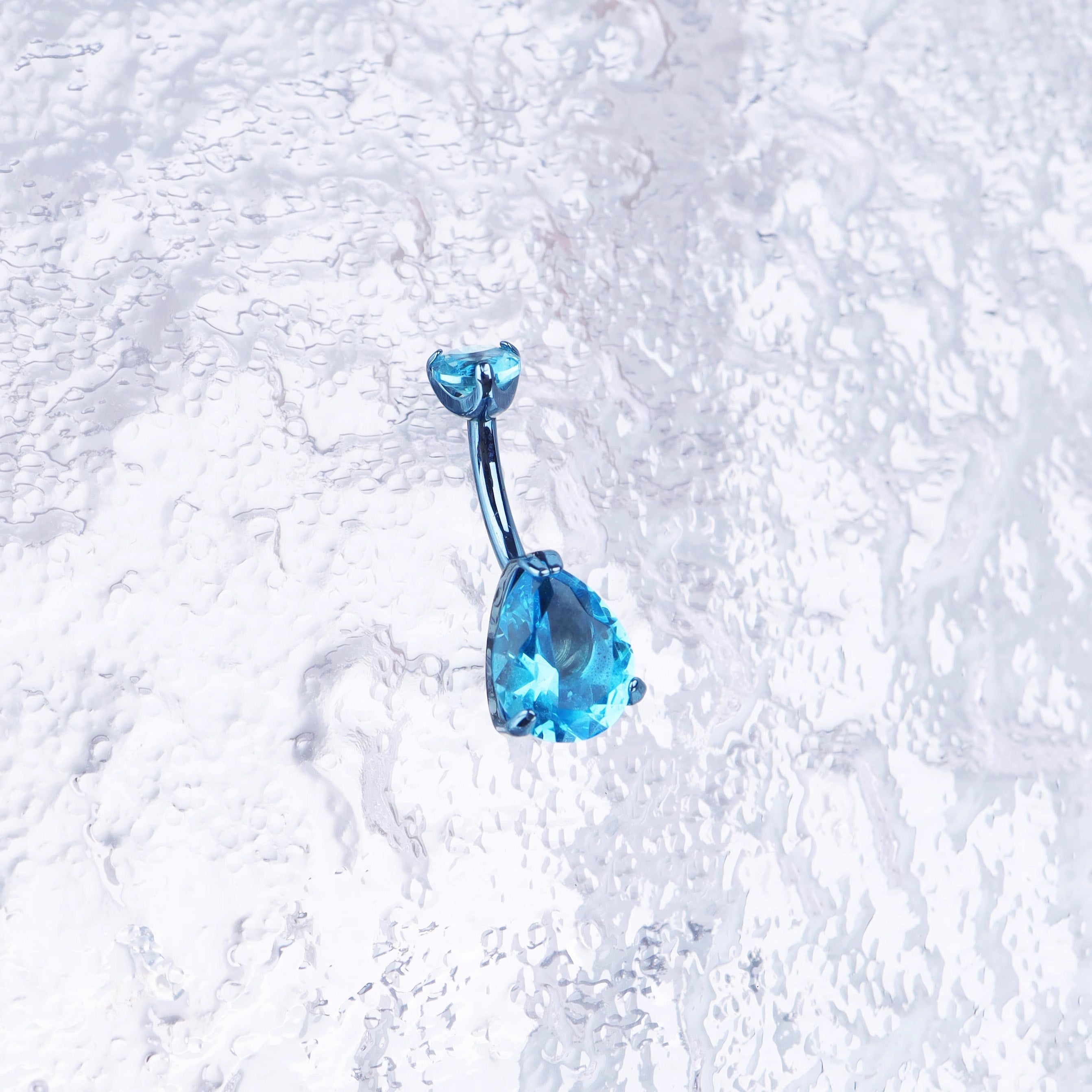 Teardrop CZ Internally Threaded Titanium Belly Ring - Teardrop CZ Internally Threaded Titanium Belly Ring - Ocean Blue / 6 mm by CRUXJEWELRY