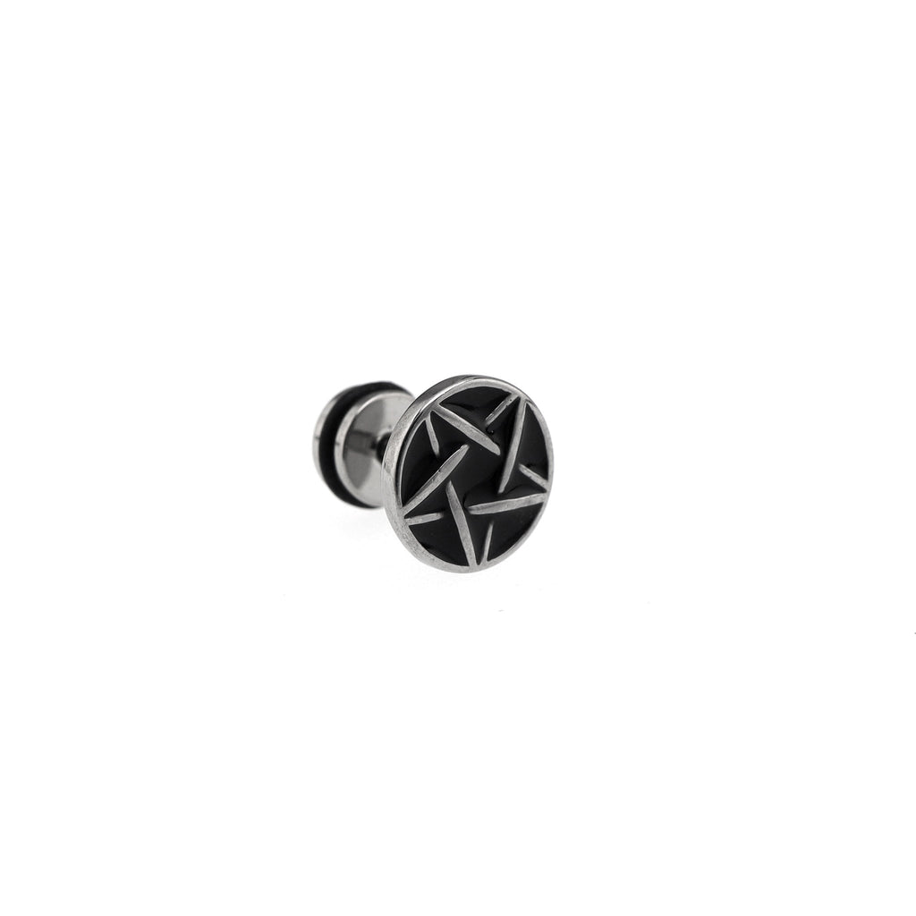 Punk Pentagram Externally Threaded Stainless Steel Ear Studs - Punk Pentagram Externally Threaded Stainless Steel Ear Studs - Black by CRUXJEWELRY