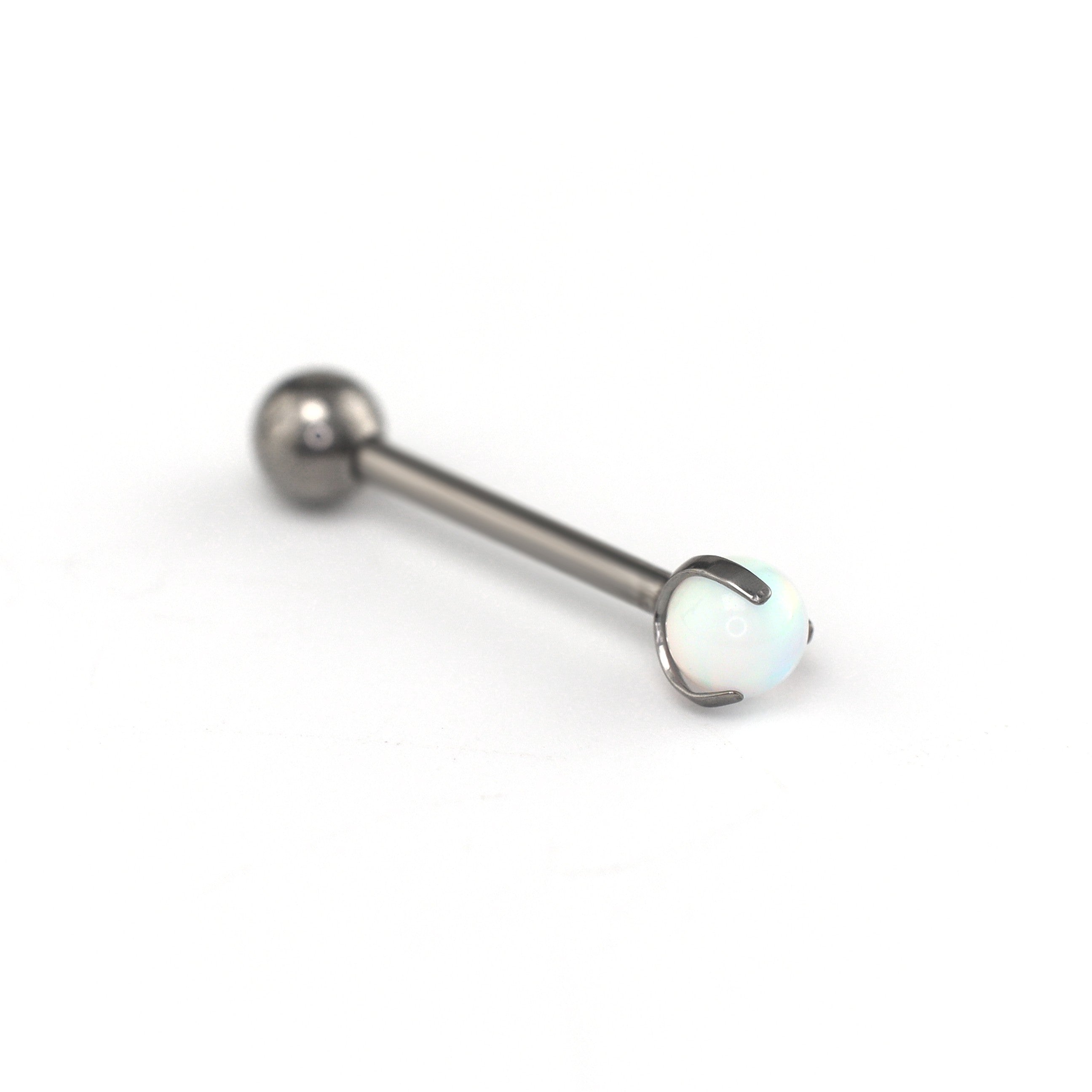 Claw Opal Internally Threaded Titanium Barbell Tongue Stud - Claw Opal Internally Threaded Titanium Barbell Tongue Stud - Moonlight White / 4mm by CRUXJEWELRY