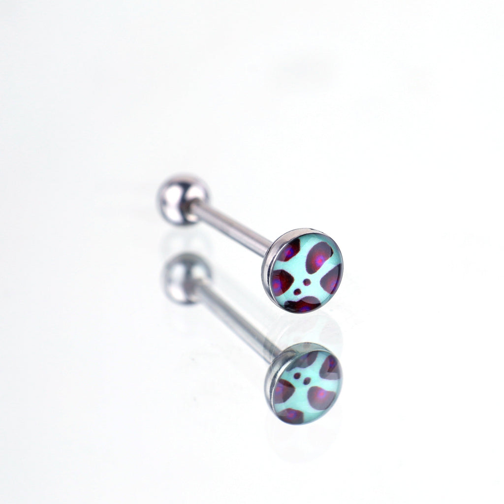 Leopard Print Oil Slick Tongue Stud - Leopard Print Oil Slick Tongue Stud - Blue / 10mm by CRUXJEWELRY