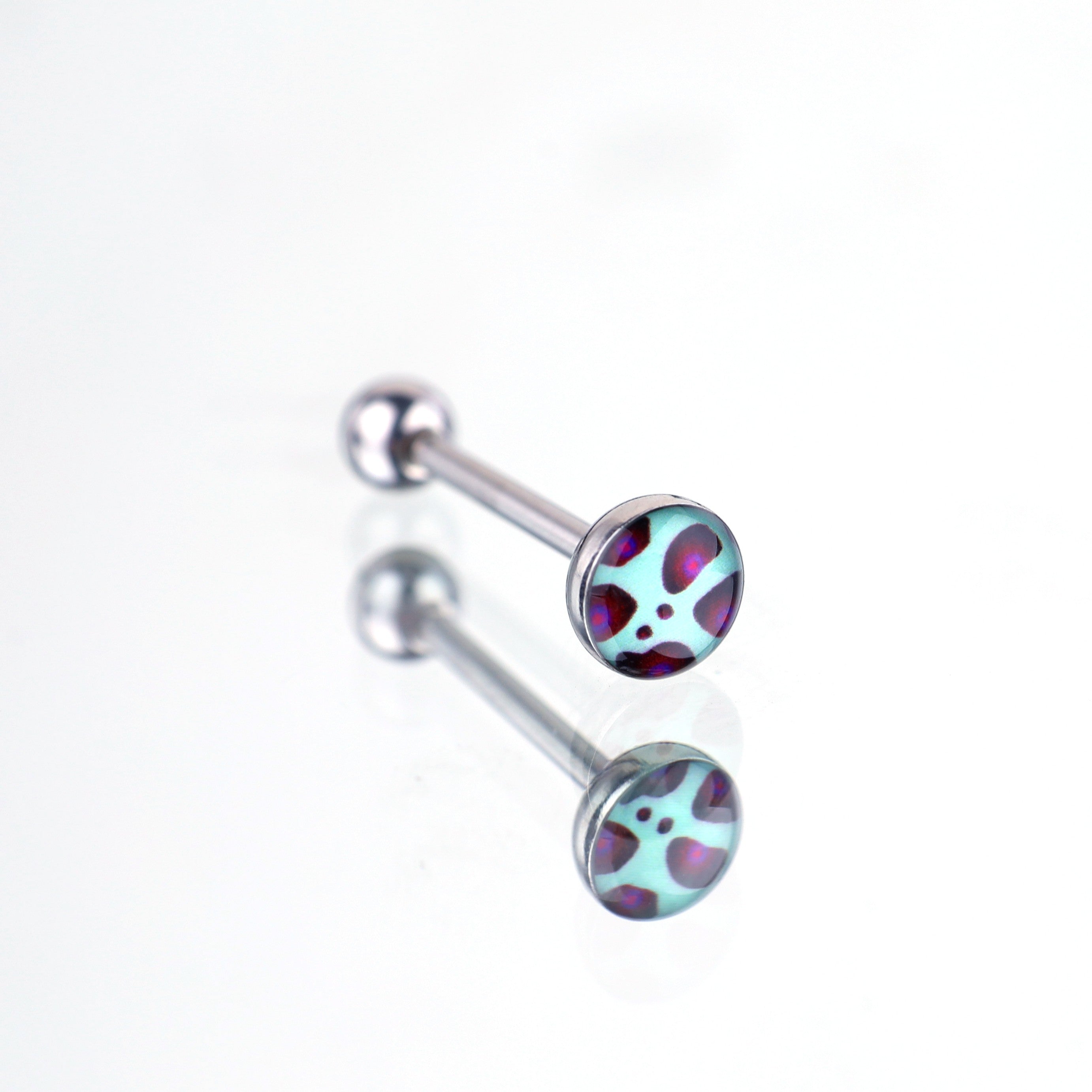 Leopard Print Oil Slick Tongue Stud - Leopard Print Oil Slick Tongue Stud - Blue / 10mm by CRUXJEWELRY