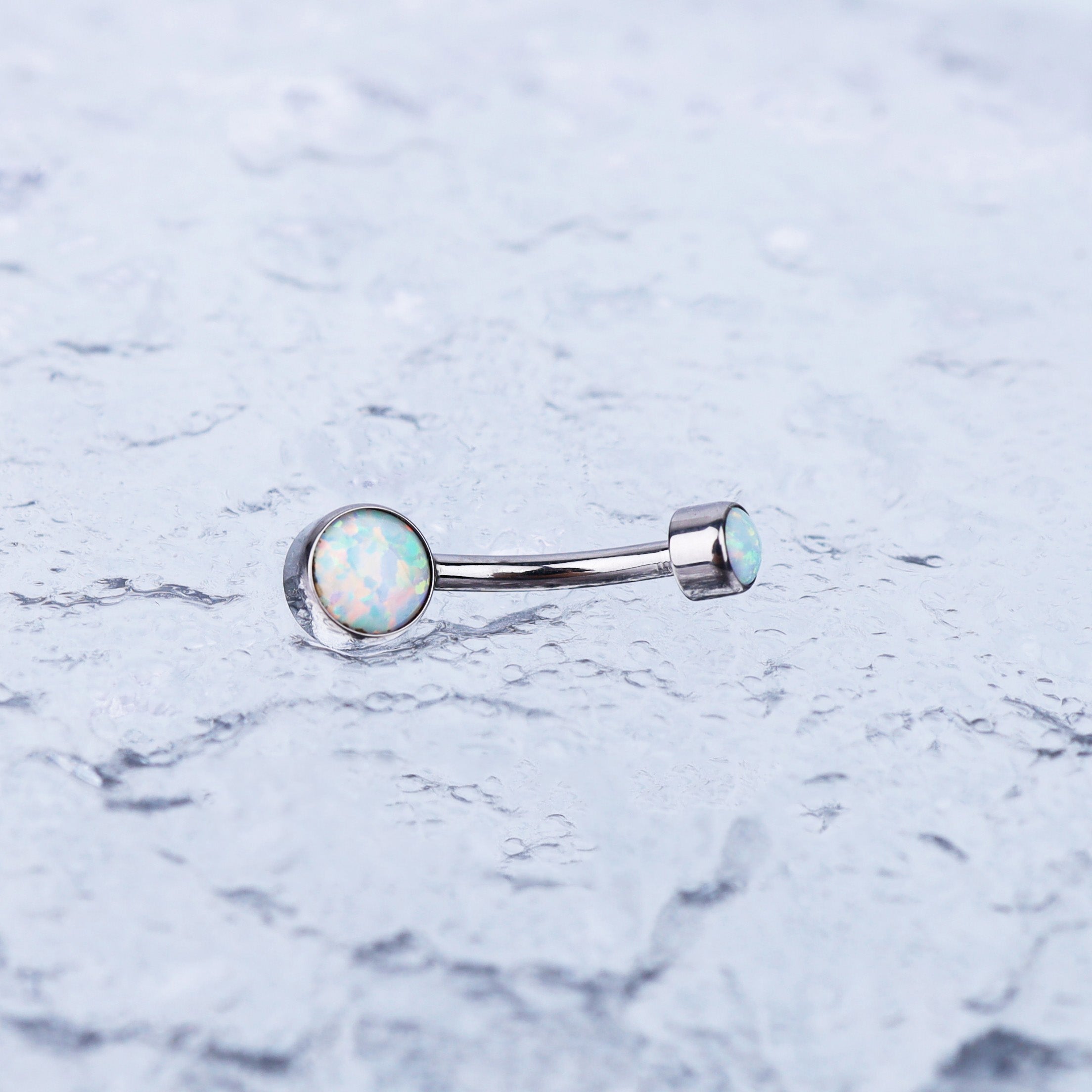 Opal internally threaded Titanium Belly Ring - Opal internally threaded Titanium Belly Ring - Pearl White by CRUXJEWELRY
