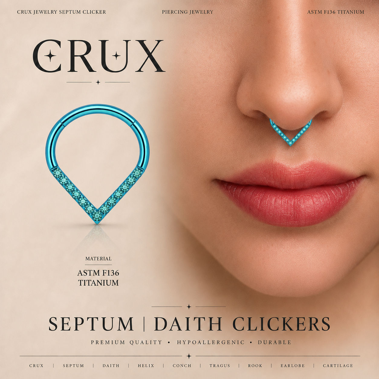 Titanium CZ Teardrop Septum Clicker