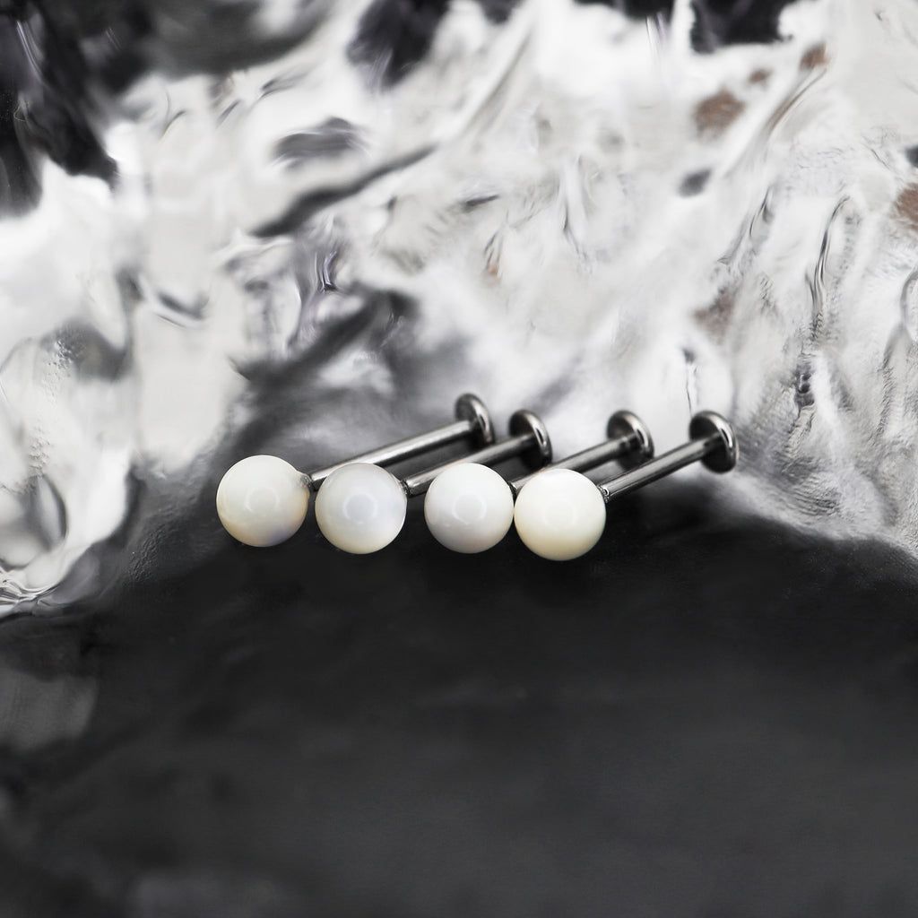 White butterfly shell pearl Internally Threaded Titanium Ear Studs - White butterfly shell pearl Internally Threaded Titanium Ear Studs - 6mm by CRUXJEWELRY