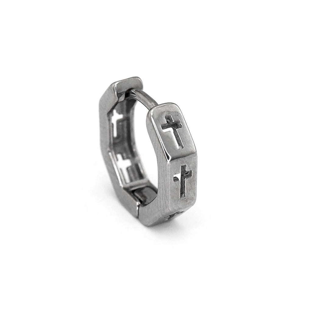 Openwork Hexagon Cross Stainless Steel Earrings - Openwork Hexagon Cross Stainless Steel Earrings - Single by CRUXJEWELRY