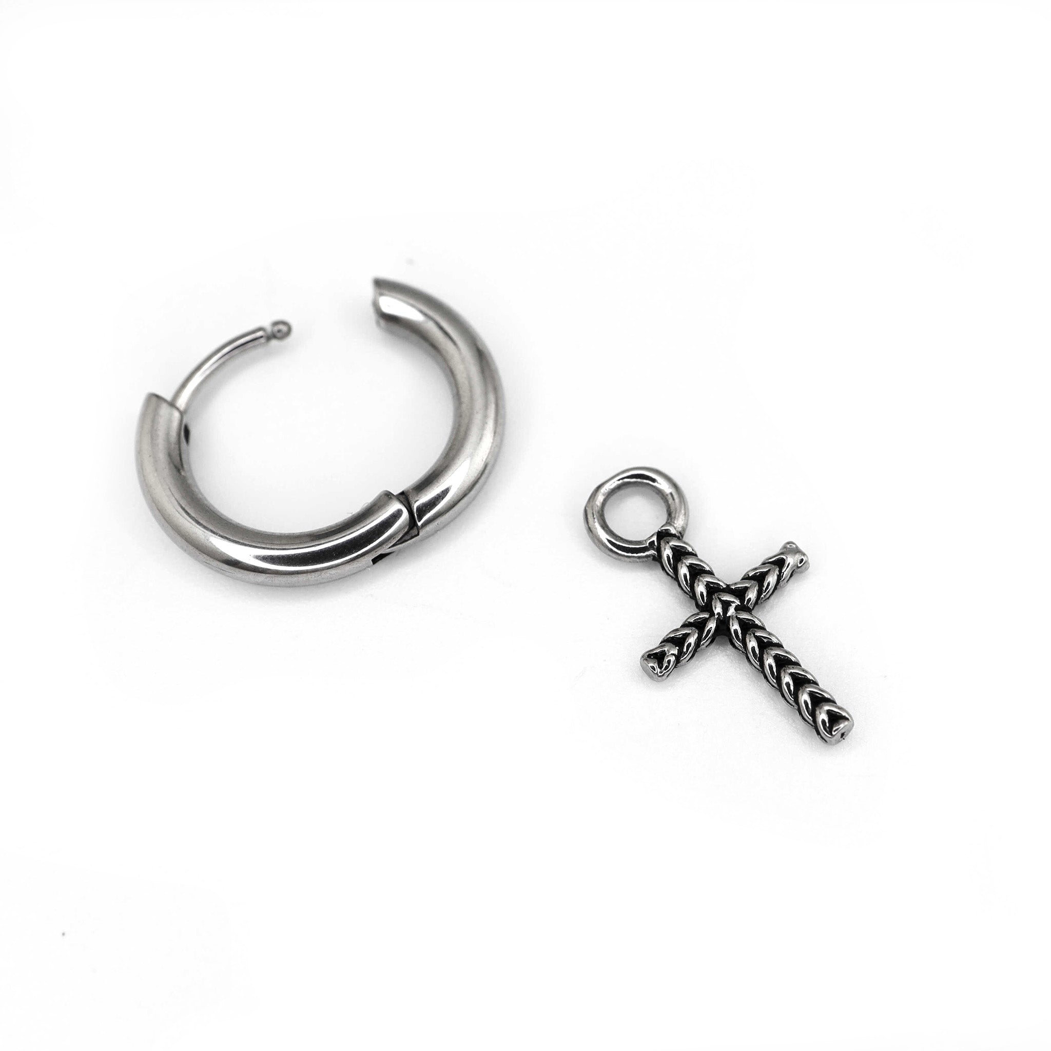 Woven Cross Pendant stainless steel Earrings - Woven Cross Pendant stainless steel Earrings - Single by CRUXJEWELRY