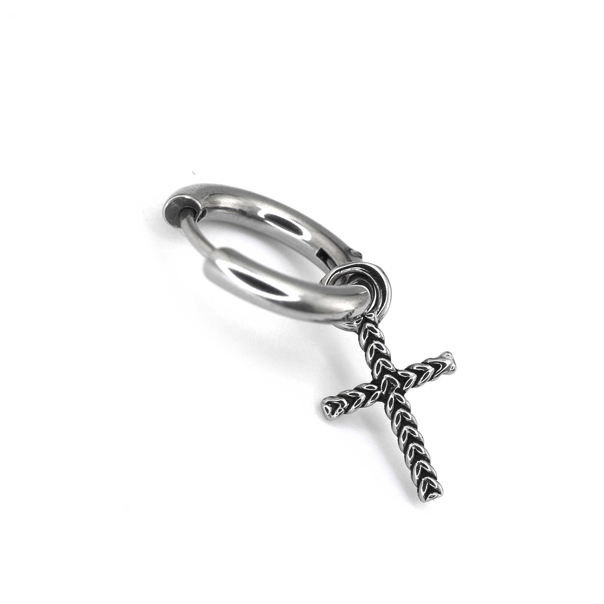 Woven Cross Pendant stainless steel Earrings - Woven Cross Pendant stainless steel Earrings - Single by CRUXJEWELRY