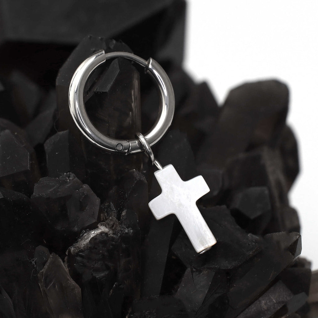 CRUX - MOP Cross Pendant stainless steel Earrings - CRUX - MOP Cross Pendant stainless steel Earrings - Single by CRUXJEWELRY