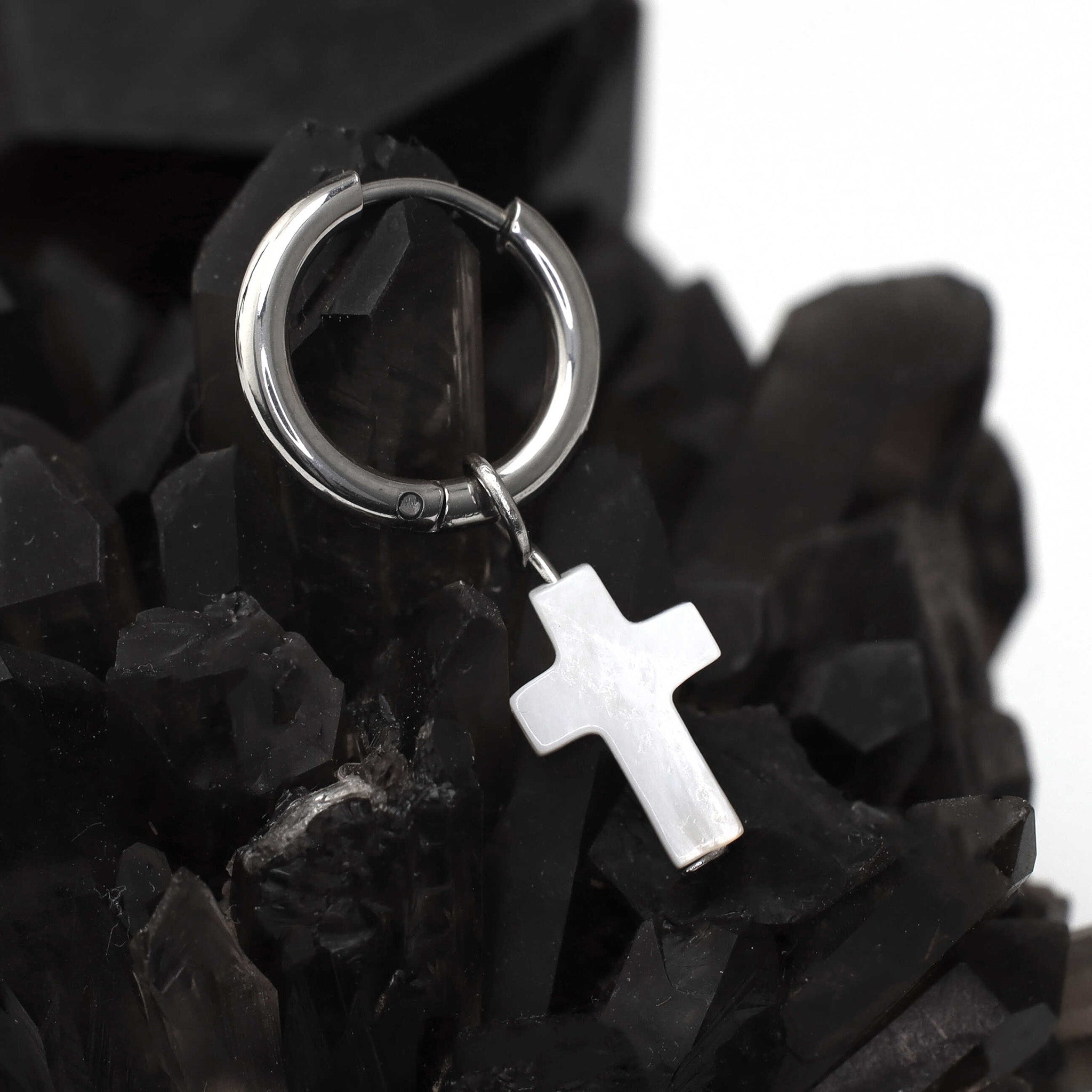 CRUX - MOP Cross Pendant stainless steel Earrings - CRUX - MOP Cross Pendant stainless steel Earrings - Single by CRUXJEWELRY