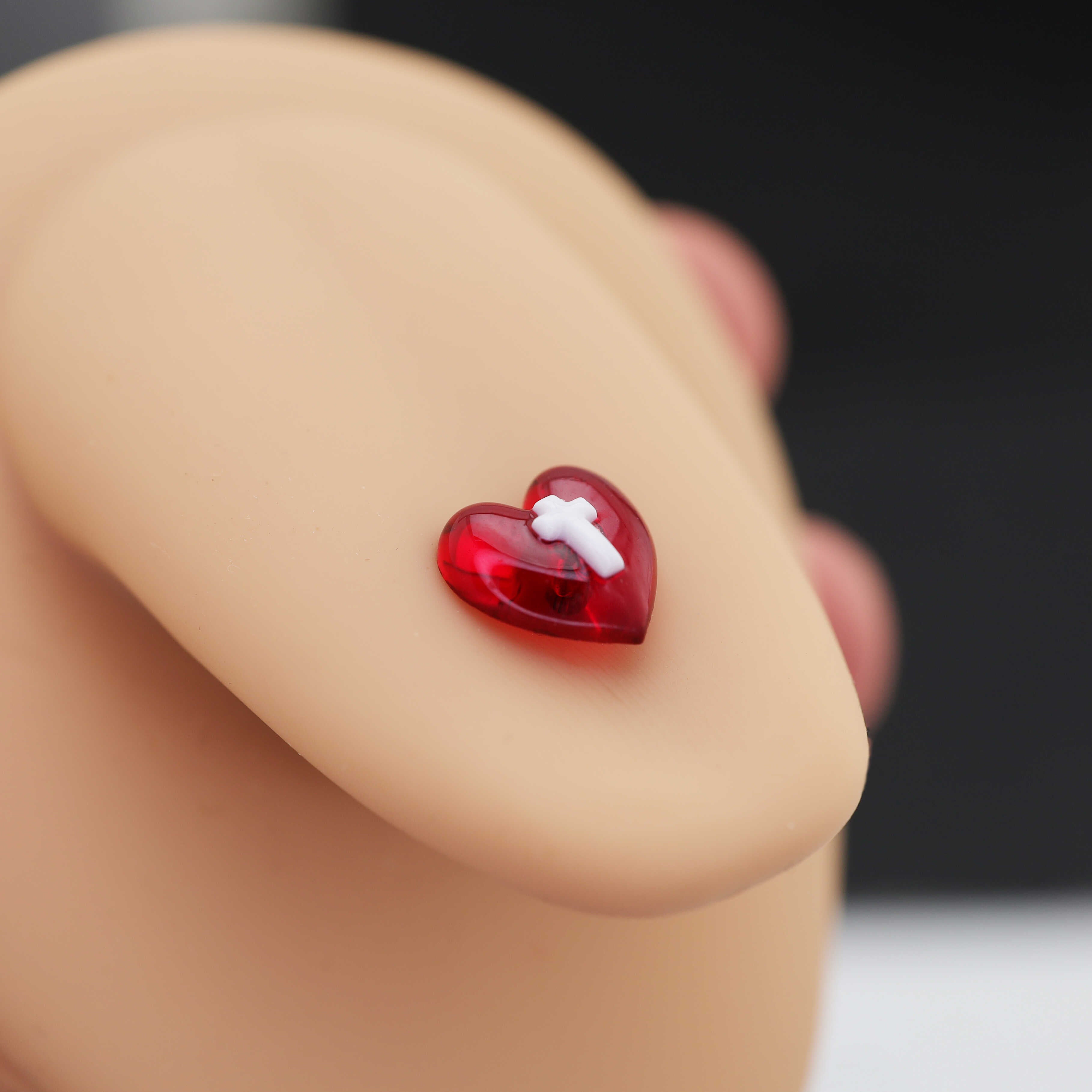 CRUX - Resin Heart Cross stainless steel Tongue Stud - CRUX - Resin Heart Cross stainless steel Tongue Stud - 1.2mm/16G / 12mm by CRUXJEWELRY
