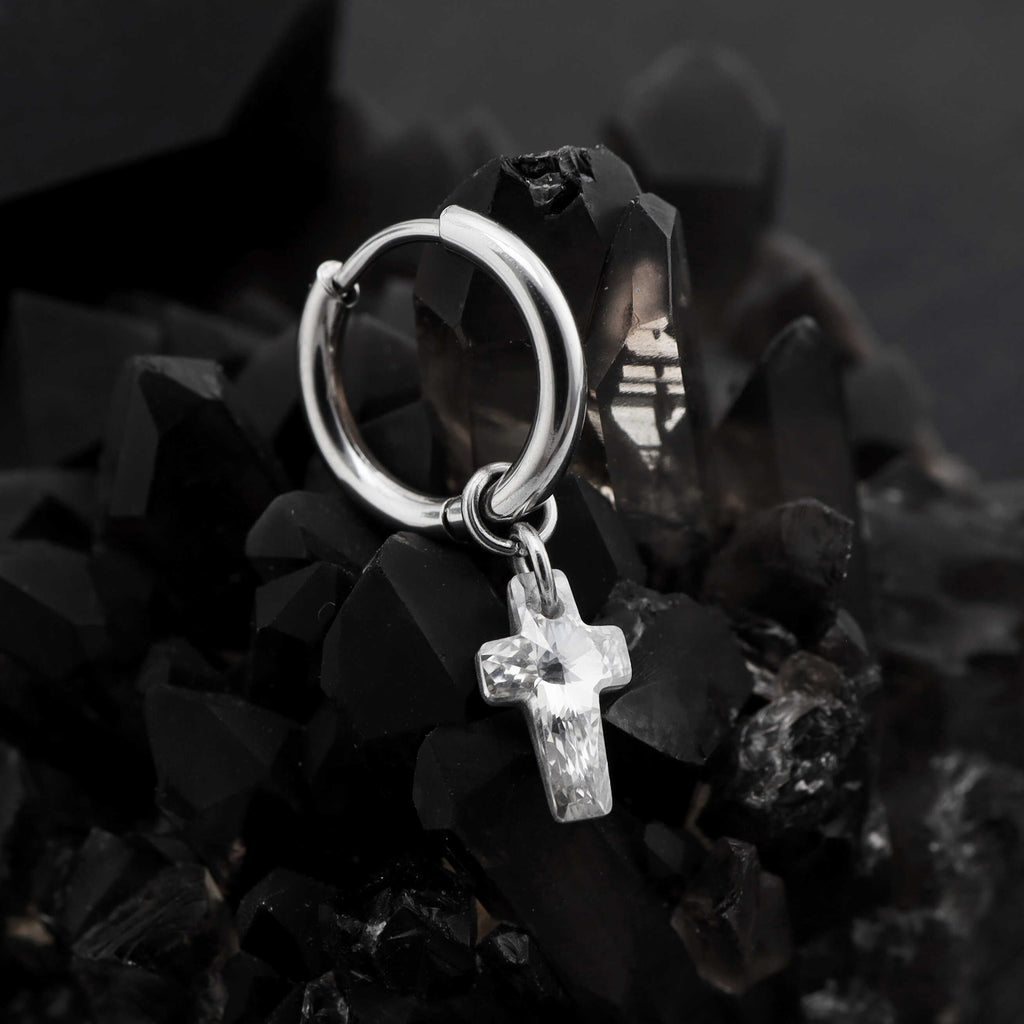 CURX - Cross CZ stainless steel Earrings - CURX - Cross CZ stainless steel Earrings - White / Single by CRUXJEWELRY