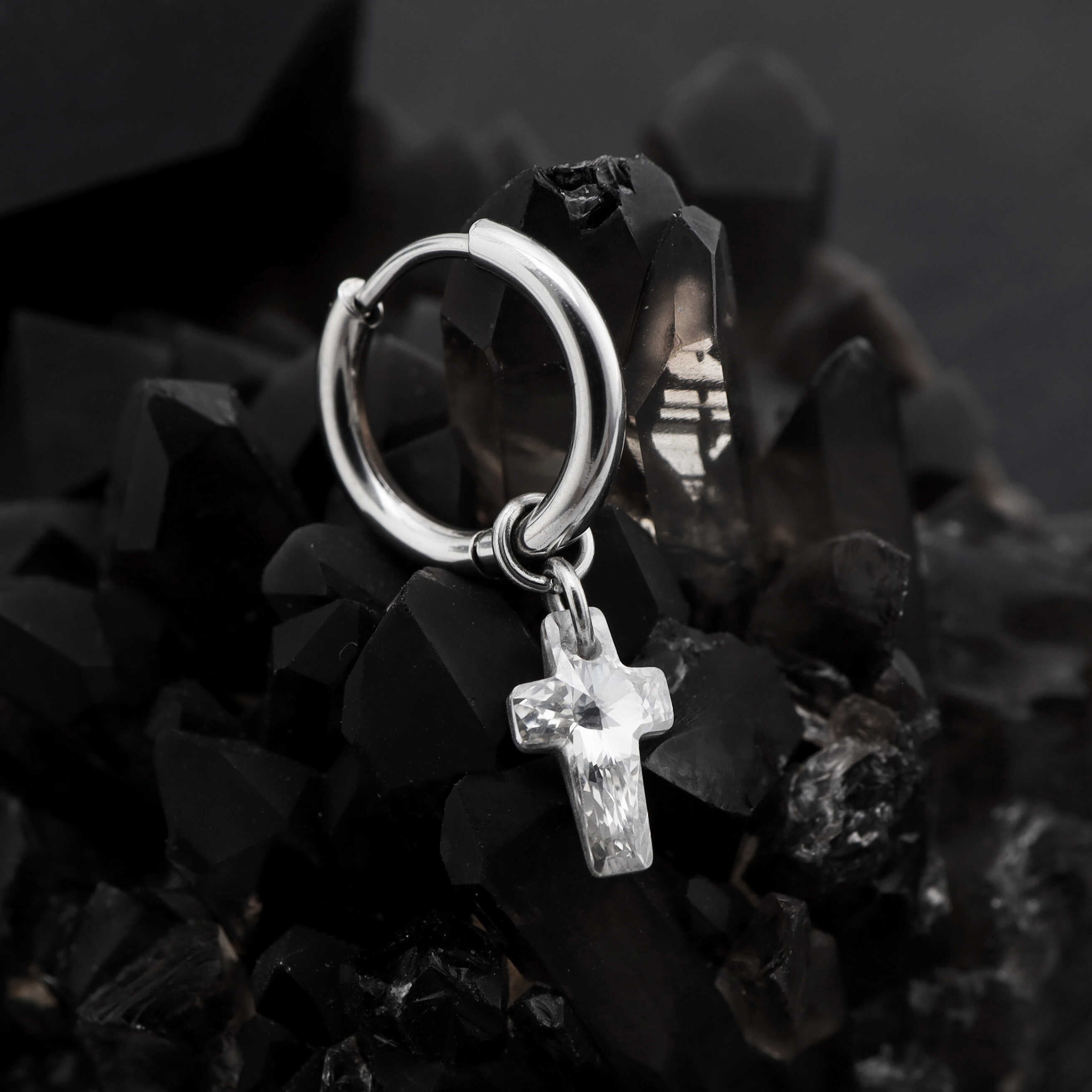 CURX - Cross CZ stainless steel Earrings - CURX - Cross CZ stainless steel Earrings - White / Single by CRUXJEWELRY