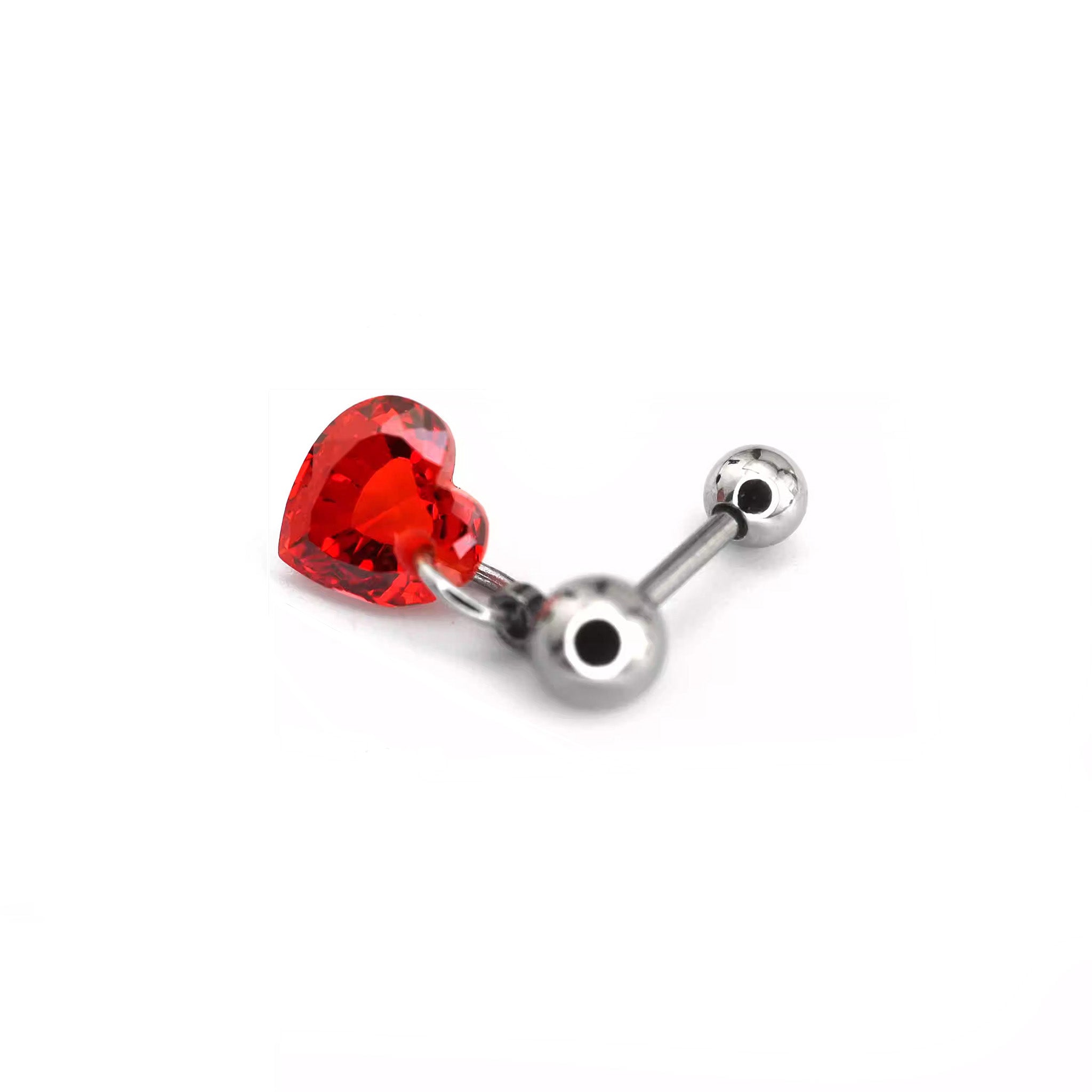 CRUX - Red Heart CZ Dangle stainless steel Ear Studs - CRUX - Red Heart CZ Dangle stainless steel Ear Studs - Single / 0.8mm/20G / 6mm by CRUXJEWELRY