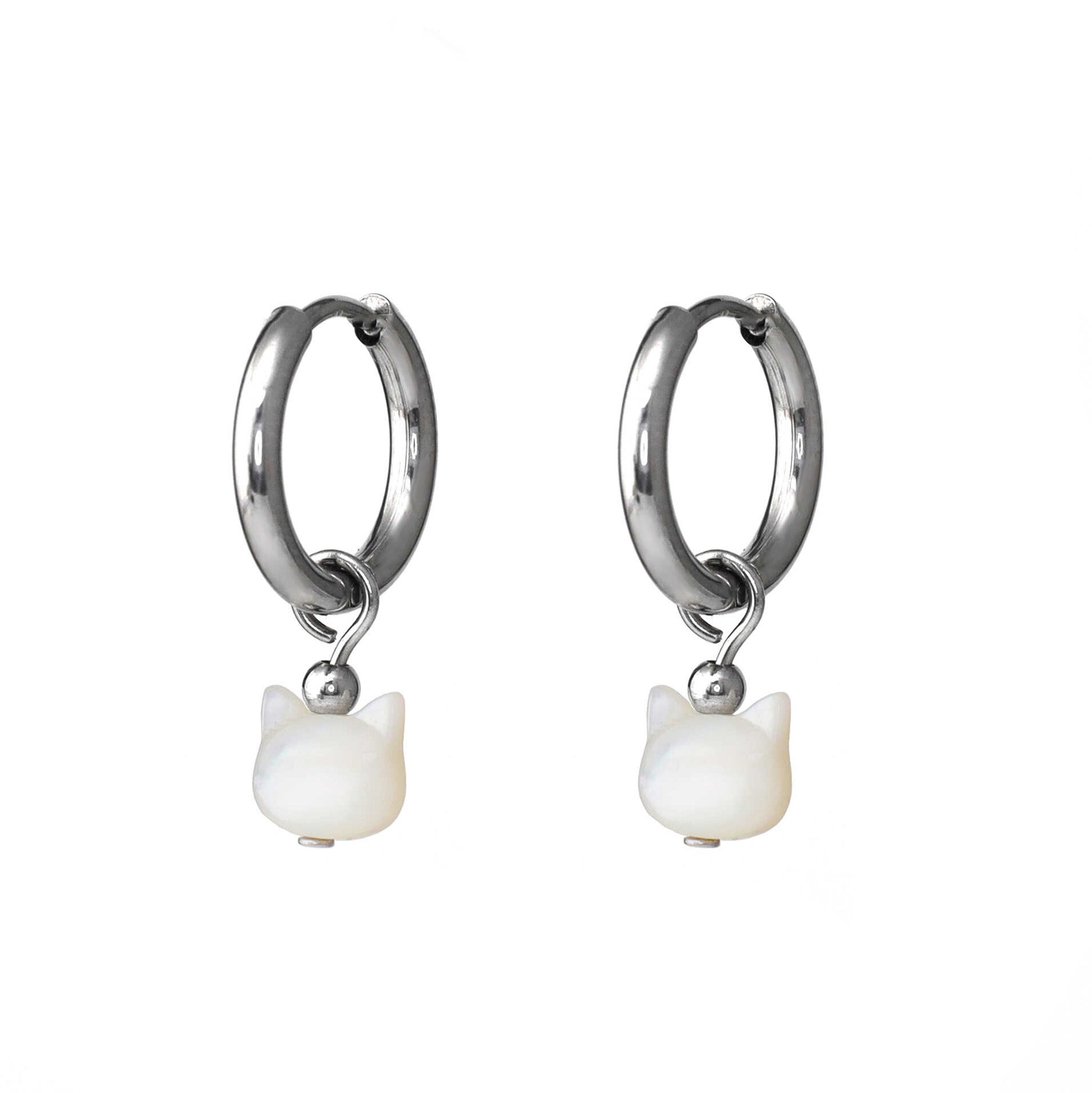 Paws & Purrs - PAIR OF Cute Cat Stainless Steel Earrings - Paws & Purrs - PAIR OF Cute Cat Stainless Steel Earrings - Pair of White by CRUXJEWELRY