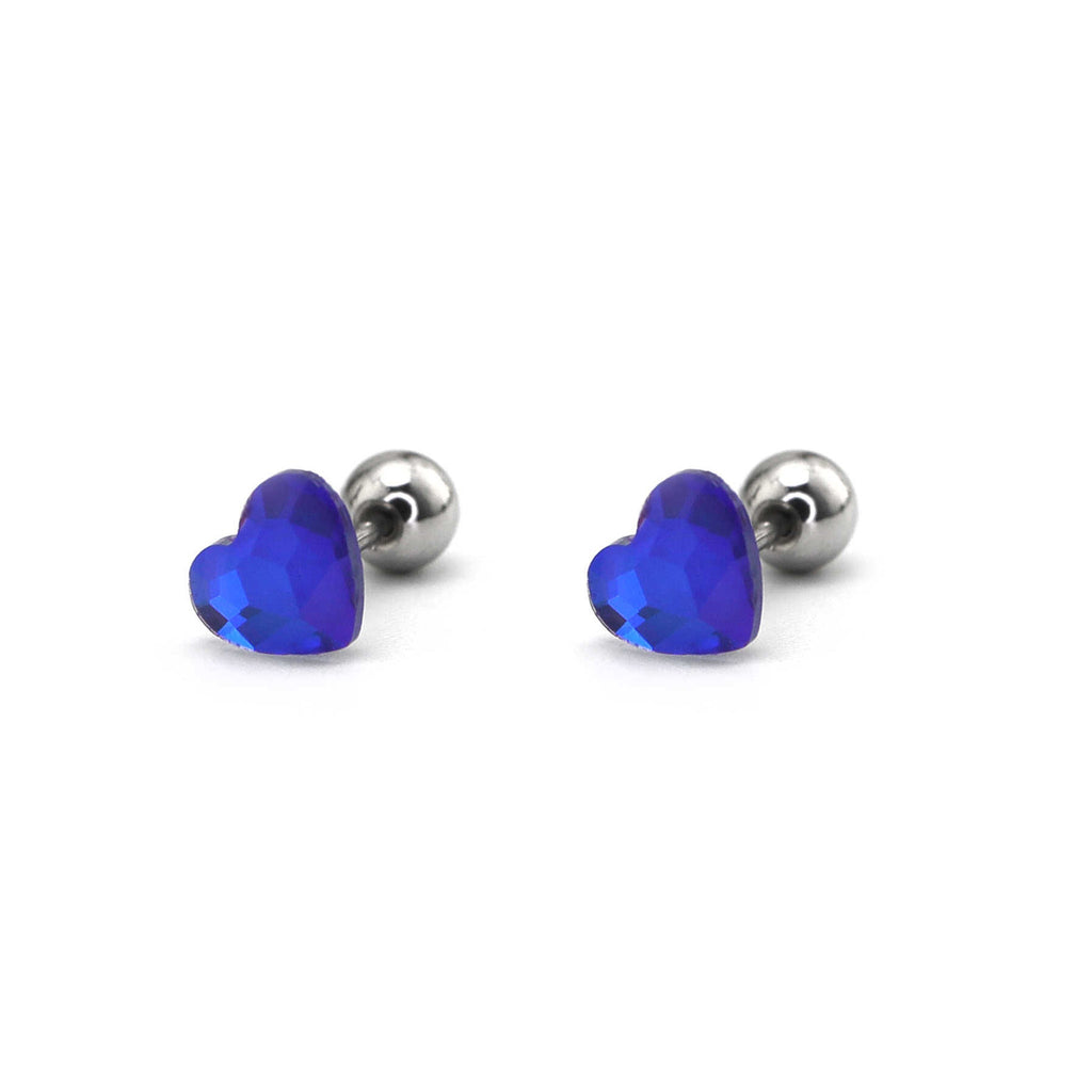 PAIR OF Basic Heart Crystal Thin Gauge stainless steel Ear Studs - PAIR OF Basic Heart Crystal Thin Gauge stainless steel Ear Studs - Sapphire Blue by CRUXJEWELRY