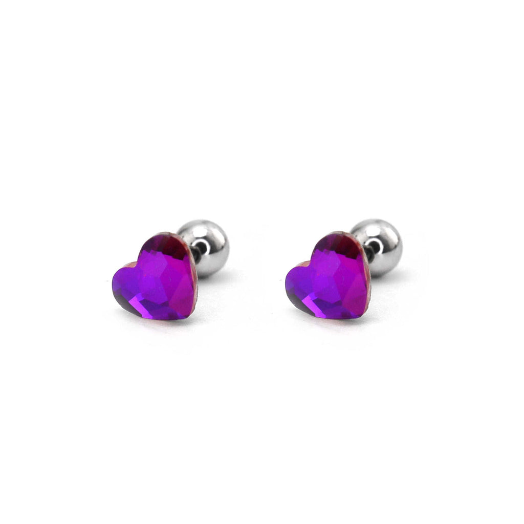 PAIR OF Basic Heart Crystal Thin Gauge stainless steel Ear Studs - PAIR OF Basic Heart Crystal Thin Gauge stainless steel Ear Studs - Deep Purple by CRUXJEWELRY