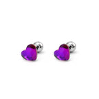 PAIR OF Basic Heart Crystal Thin Gauge stainless steel Ear Studs - PAIR OF Basic Heart Crystal Thin Gauge stainless steel Ear Studs - Deep Purple by CRUXJEWELRY