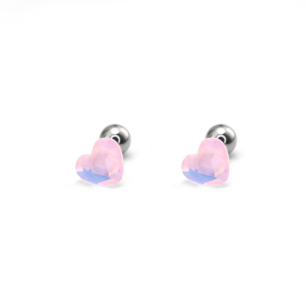 PAIR OF Basic Heart Crystal Thin Gauge stainless steel Ear Studs - PAIR OF Basic Heart Crystal Thin Gauge stainless steel Ear Studs - Pink by CRUXJEWELRY