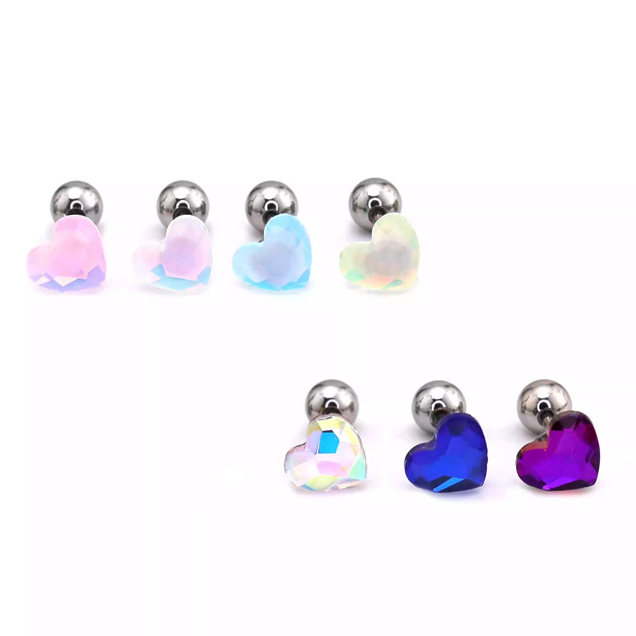 PAIR OF Basic Heart Crystal Thin Gauge stainless steel Ear Studs - PAIR OF Basic Heart Crystal Thin Gauge stainless steel Ear Studs - White by CRUXJEWELRY