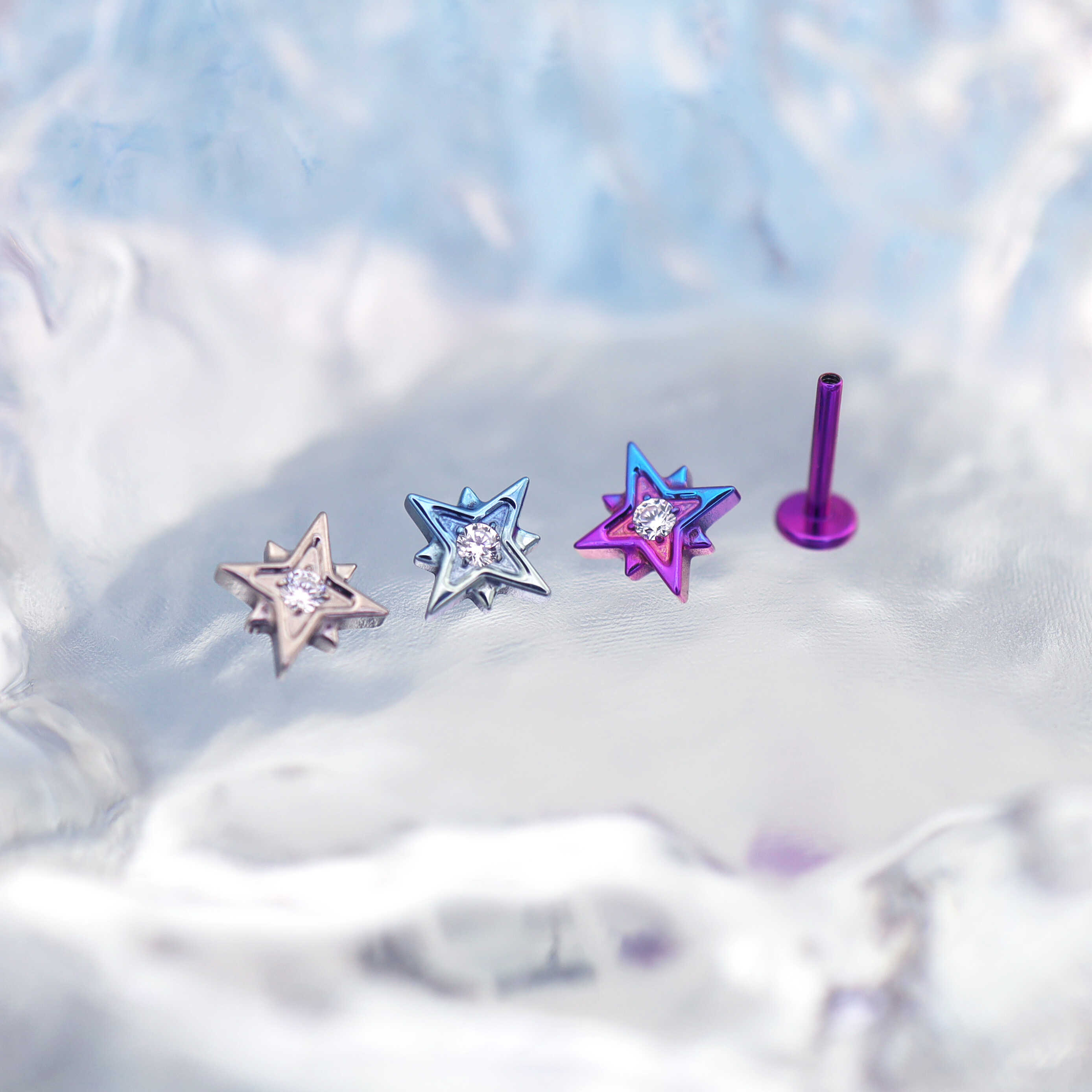 Octagram CZ Internally Threaded Titanium Studs - Octagram CZ Internally Threaded Titanium Studs - Silver / 6mm by CRUXJEWELRY