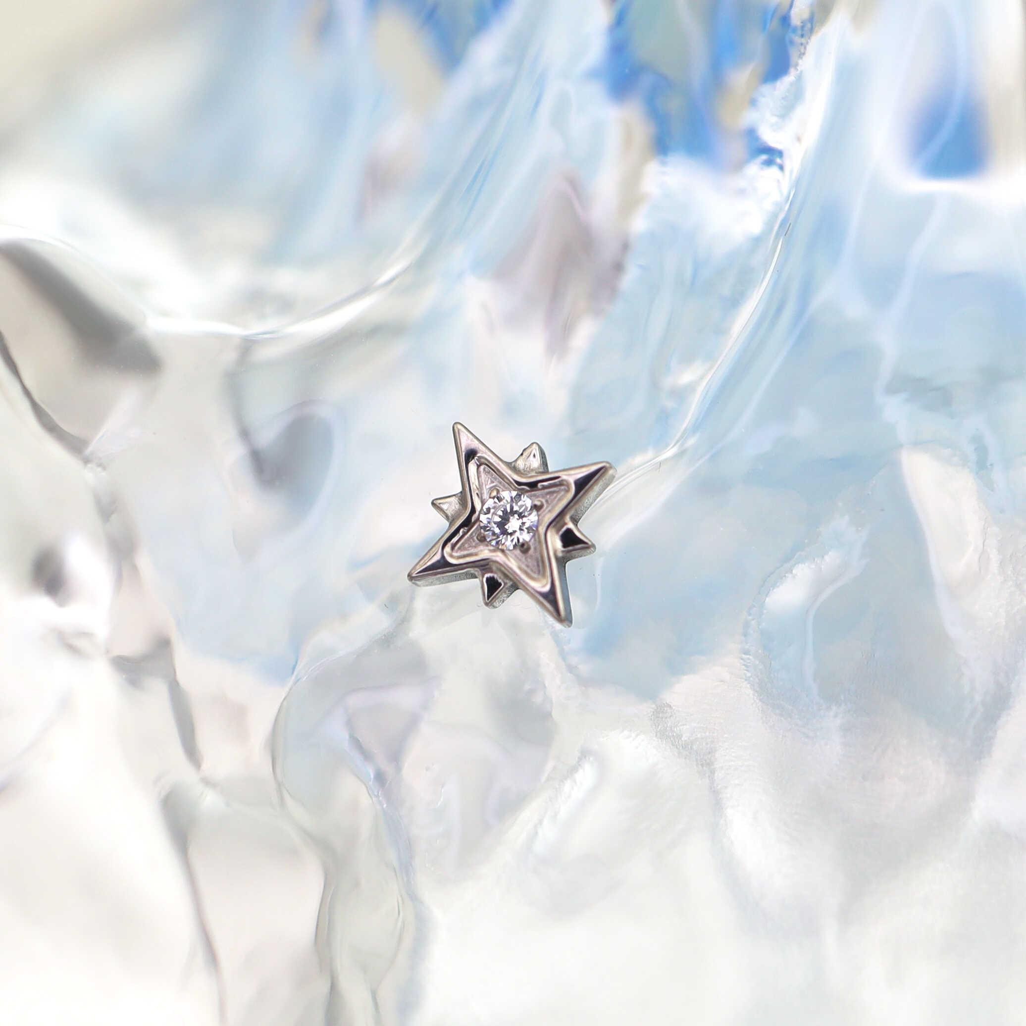 Octagram CZ Internally Threaded Titanium Studs - Octagram CZ Internally Threaded Titanium Studs - Silver / 6mm by CRUXJEWELRY