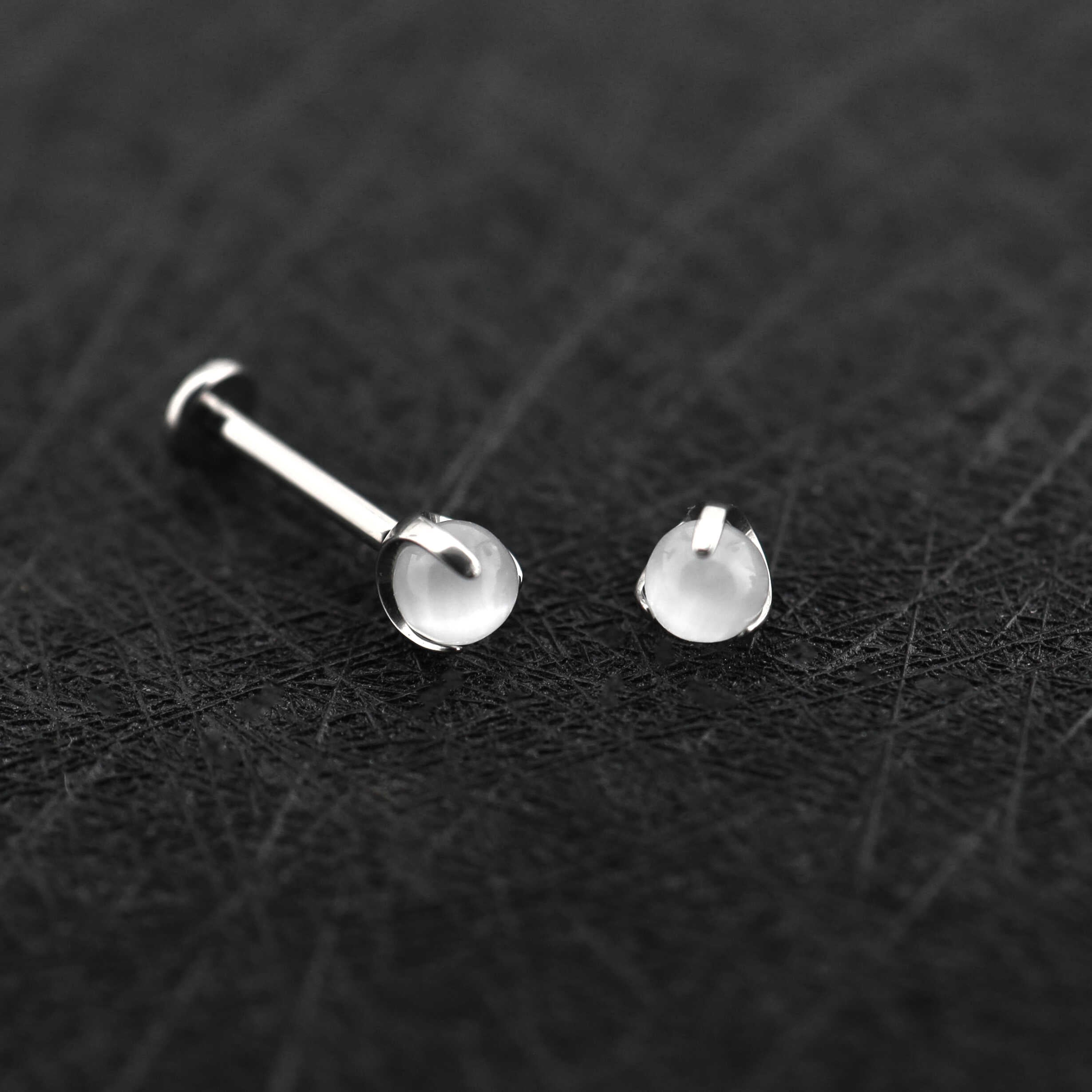 Translucent Cat's Eye Internally Threaded Titanium Studs - Translucent Cat's Eye Internally Threaded Titanium Studs - 6mm by CRUXJEWELRY