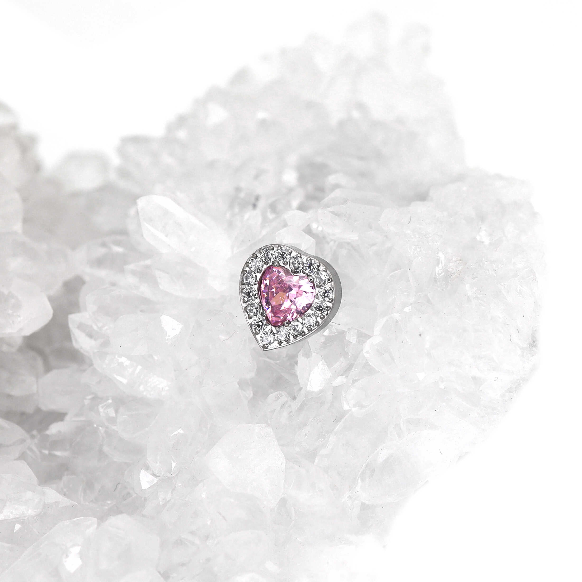 Micro-Pave Heart CZ Internally Threaded Titanium Studs - Micro-Pave Heart CZ Internally Threaded Titanium Studs - Pink / 6mm by CRUXJEWELRY