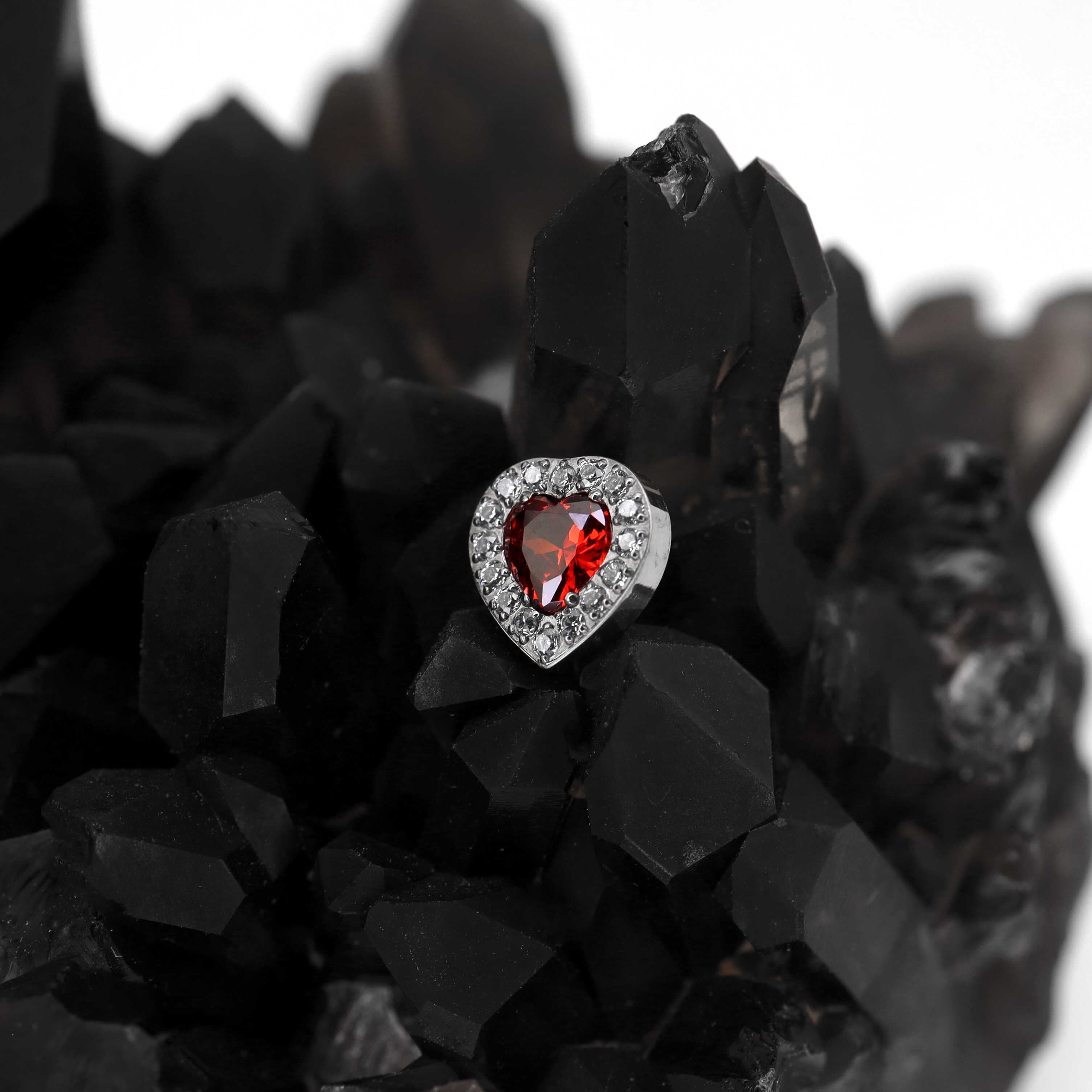 Micro-Pave Heart CZ Internally Threaded Titanium Studs - Micro-Pave Heart CZ Internally Threaded Titanium Studs - AB Coating / 6mm by CRUXJEWELRY