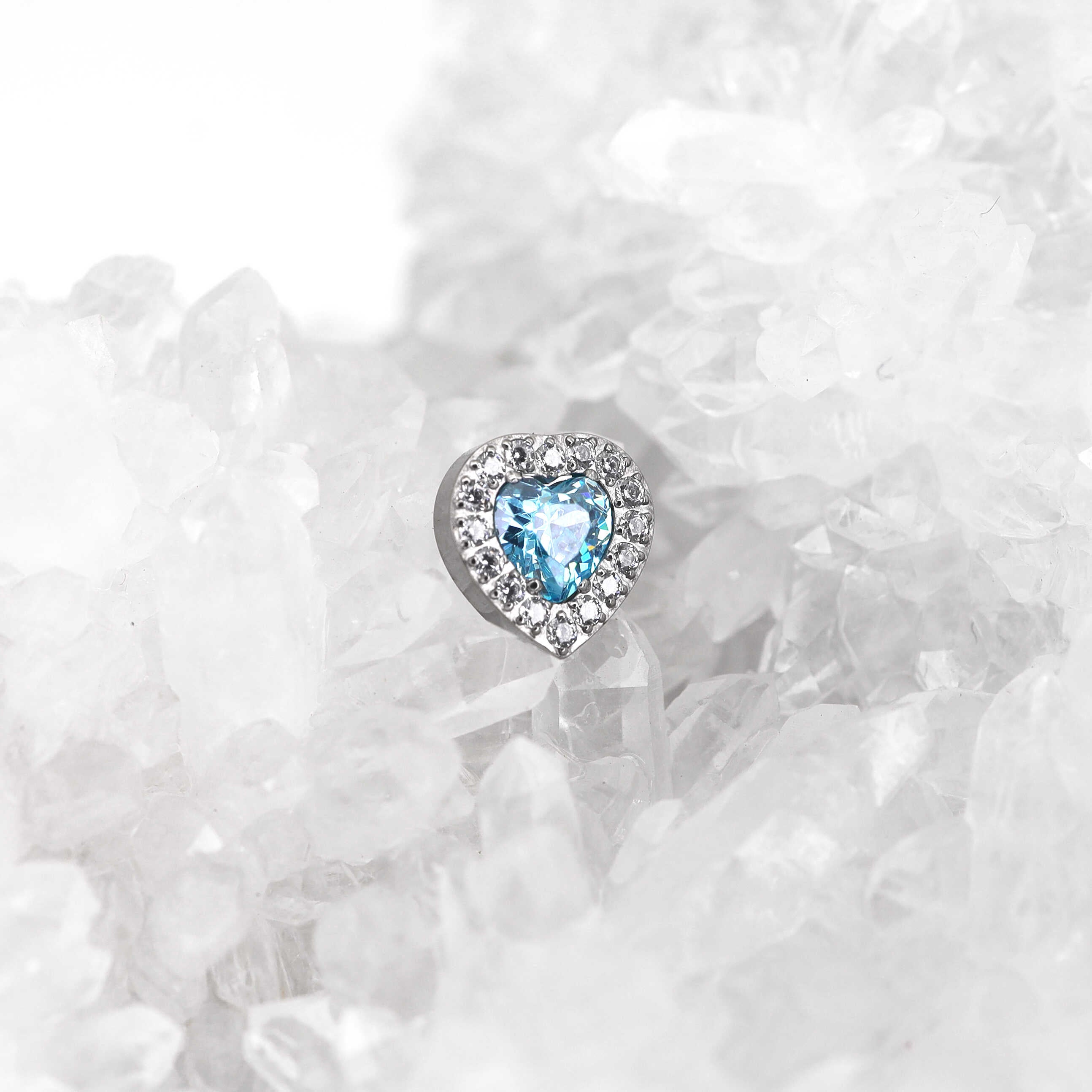 Micro-Pave Heart CZ Internally Threaded Titanium Studs - Micro-Pave Heart CZ Internally Threaded Titanium Studs - Blue / 6mm by CRUXJEWELRY