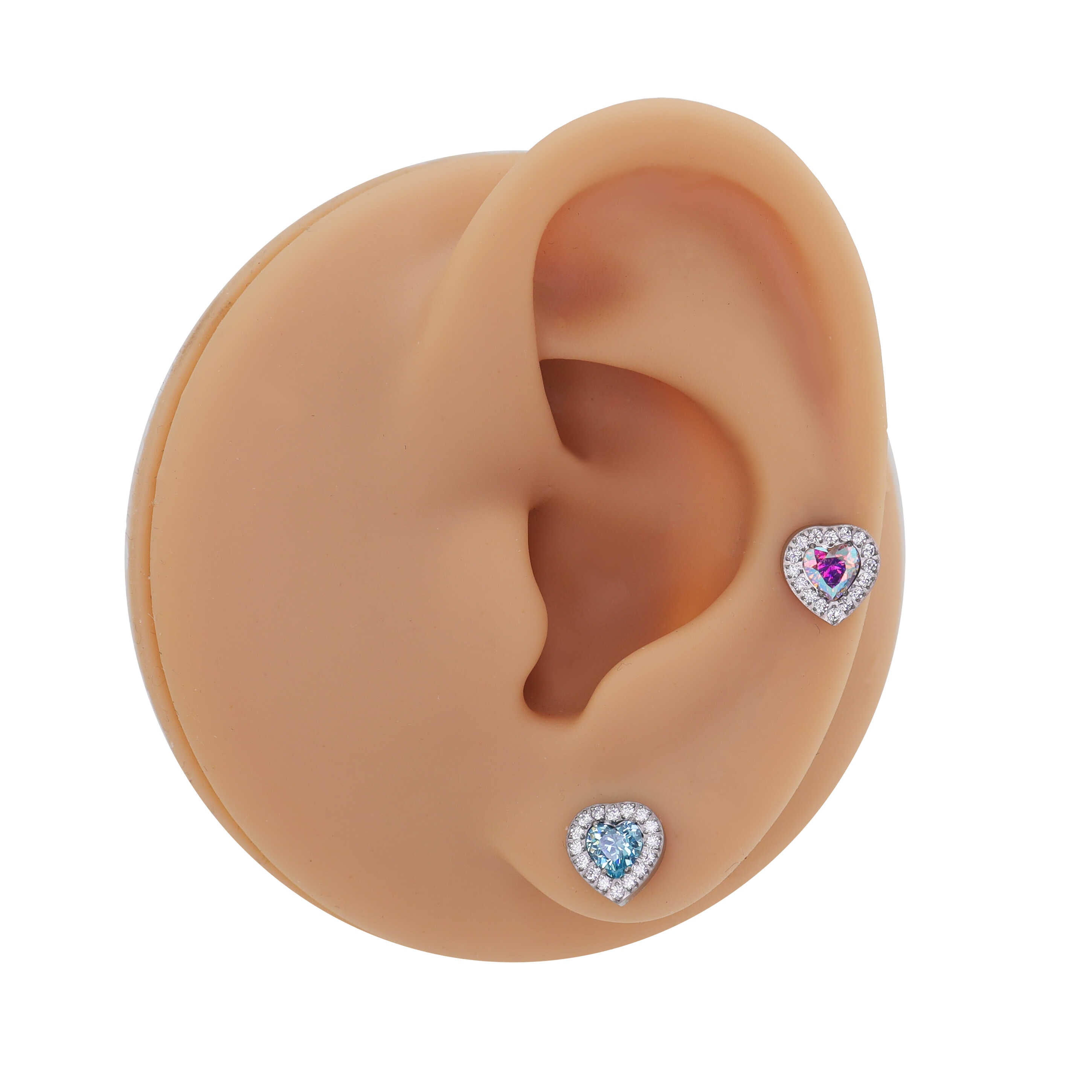 Micro-Pave Heart CZ Internally Threaded Titanium Studs - Micro-Pave Heart CZ Internally Threaded Titanium Studs - AB Coating / 6mm by CRUXJEWELRY