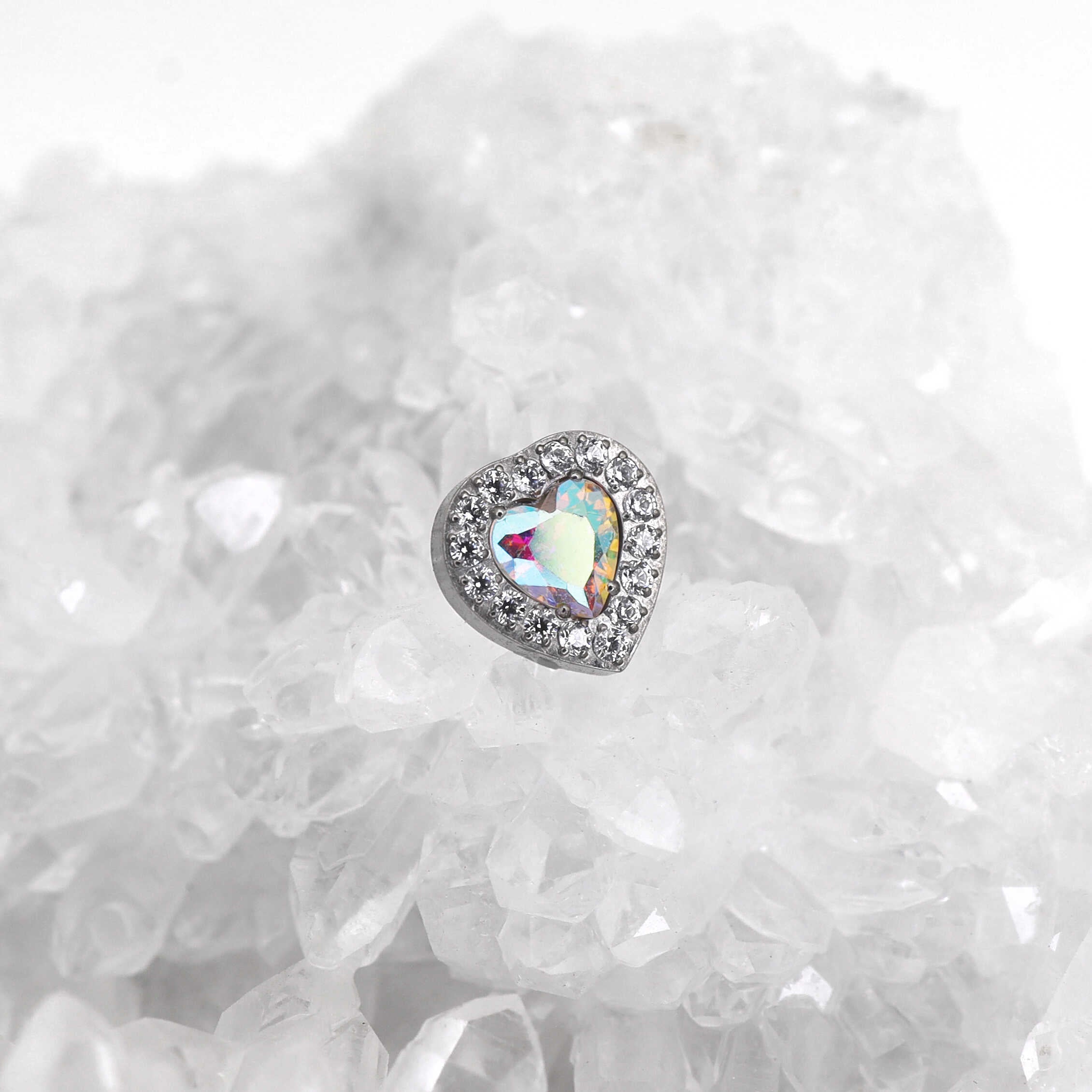 Micro-Pave Heart CZ Internally Threaded Titanium Studs - Micro-Pave Heart CZ Internally Threaded Titanium Studs - AB Coating / 6mm by CRUXJEWELRY