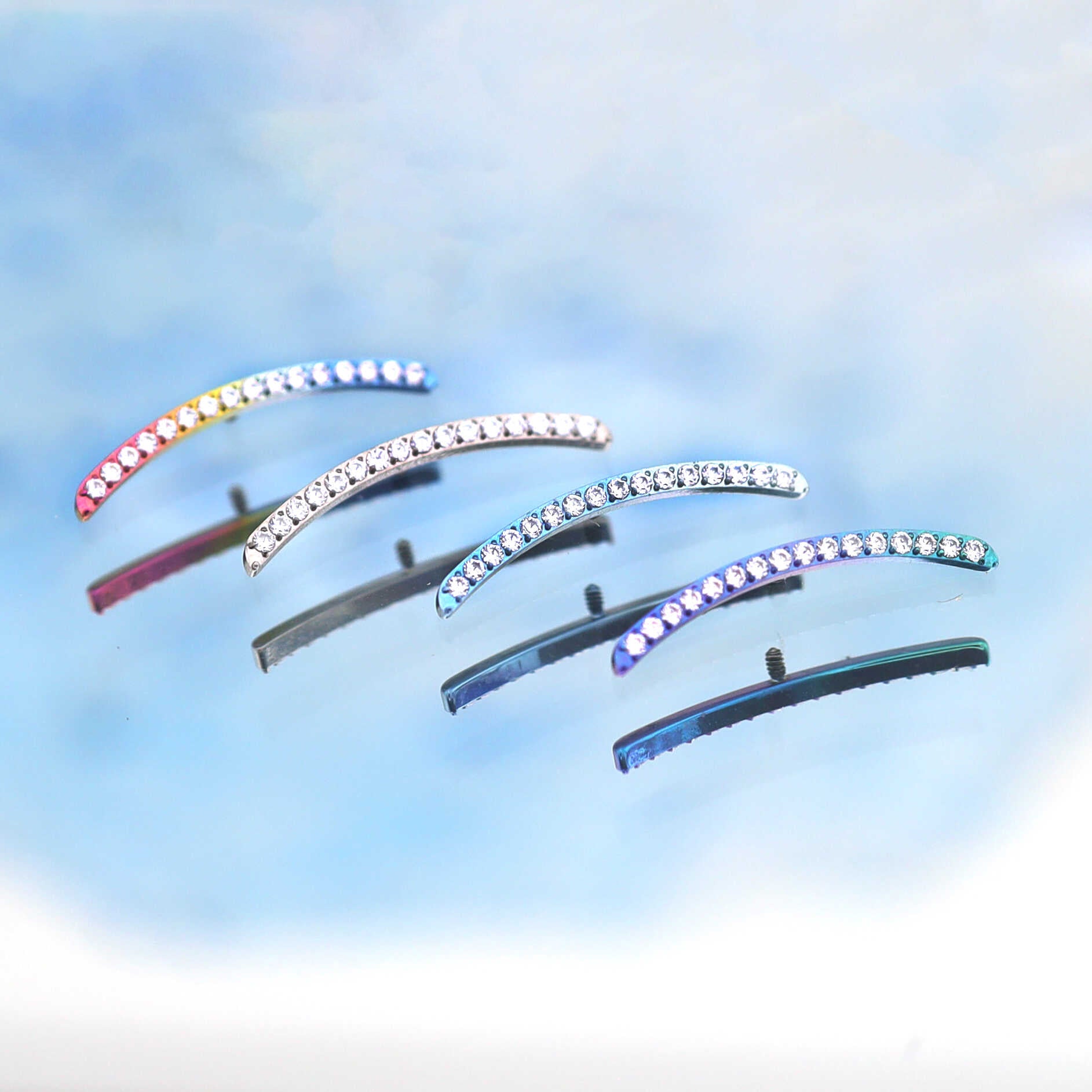 Curved CZ Titanium Tragus Studs - Curved CZ Titanium Tragus Studs - Sliver / 6mm by CRUXJEWELRY