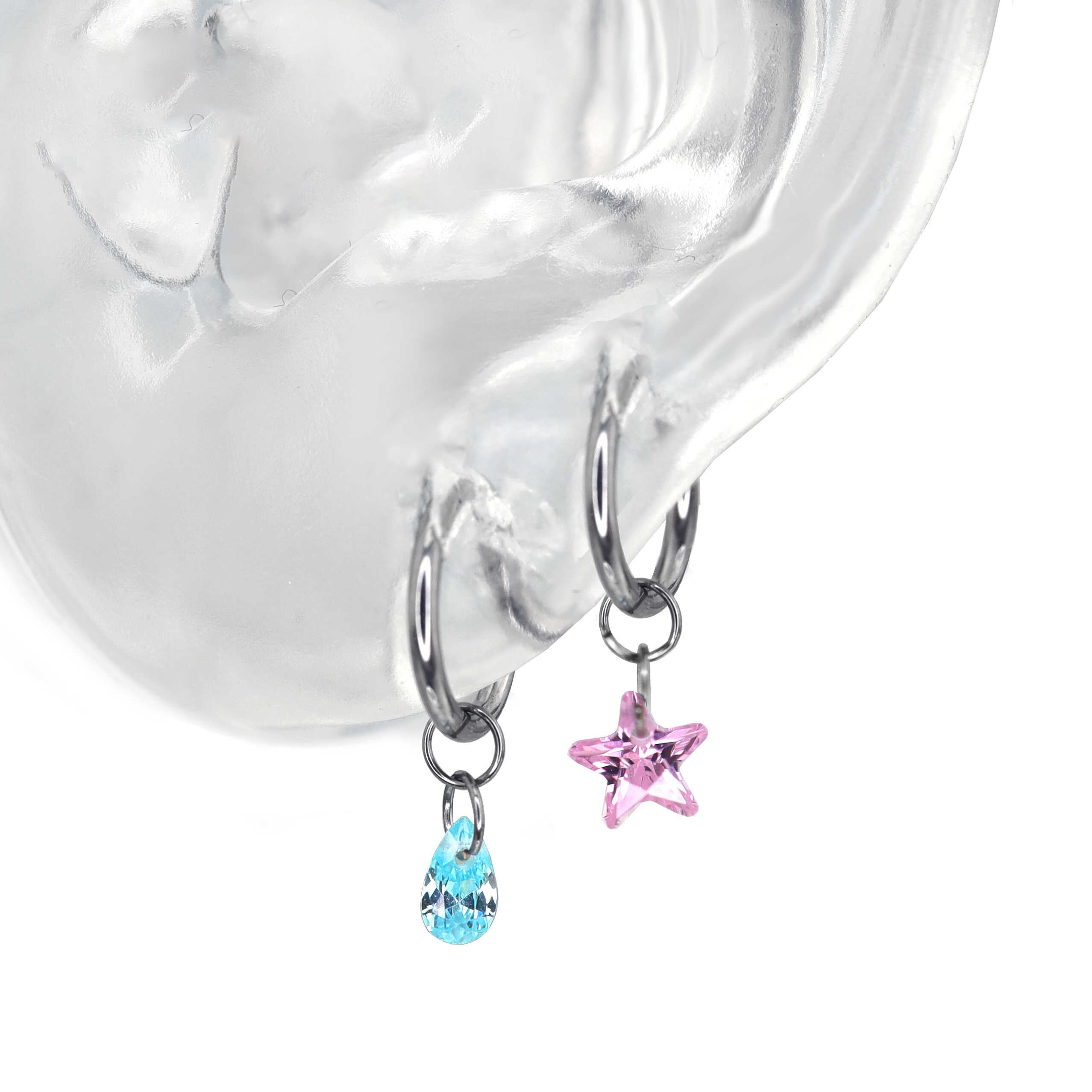 Basic Rainbow CZ Pendant Titanium Segment Hoop - Basic Rainbow CZ Pendant Titanium Segment Hoop - Radiant White / Pentacle / 6mm by CRUXJEWELRY