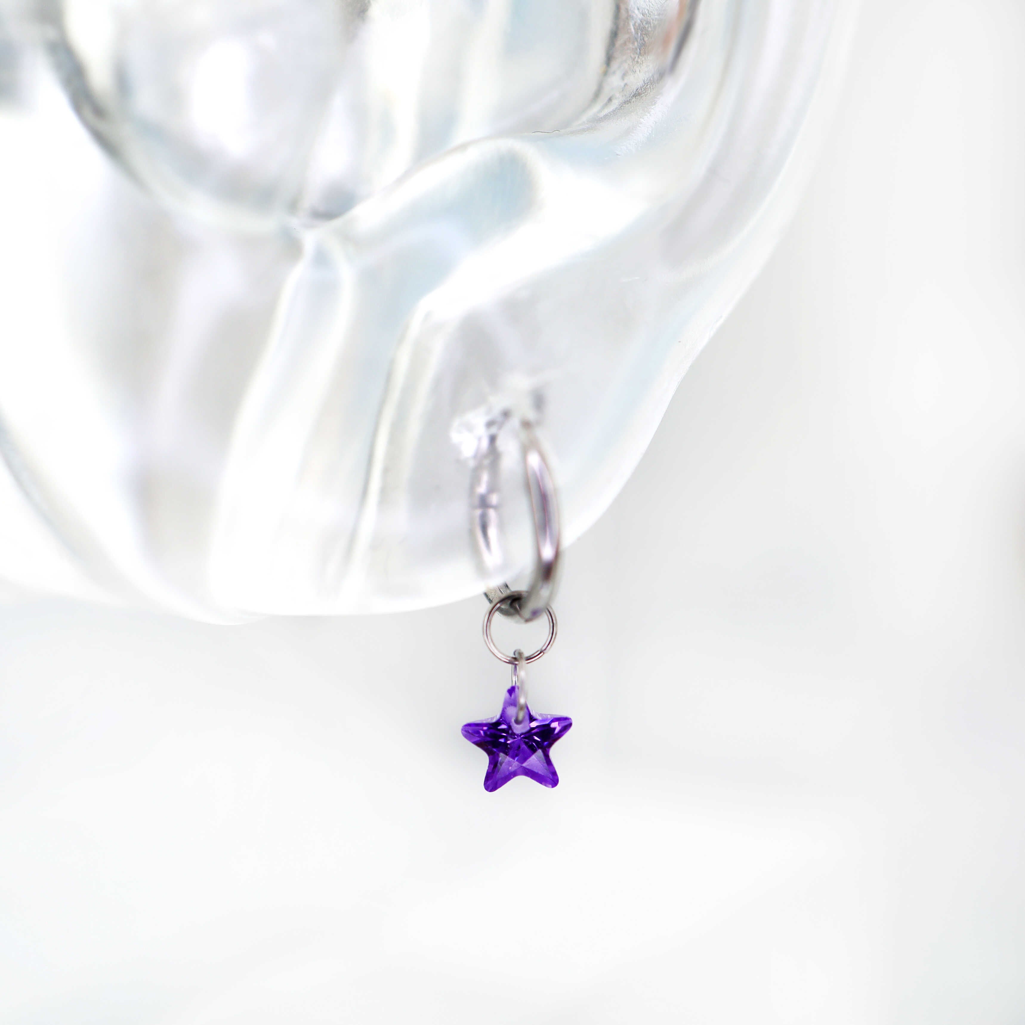 Basic Rainbow CZ Pendant Titanium Segment Hoop - Basic Rainbow CZ Pendant Titanium Segment Hoop - Radiant White / Pentacle / 6mm by CRUXJEWELRY