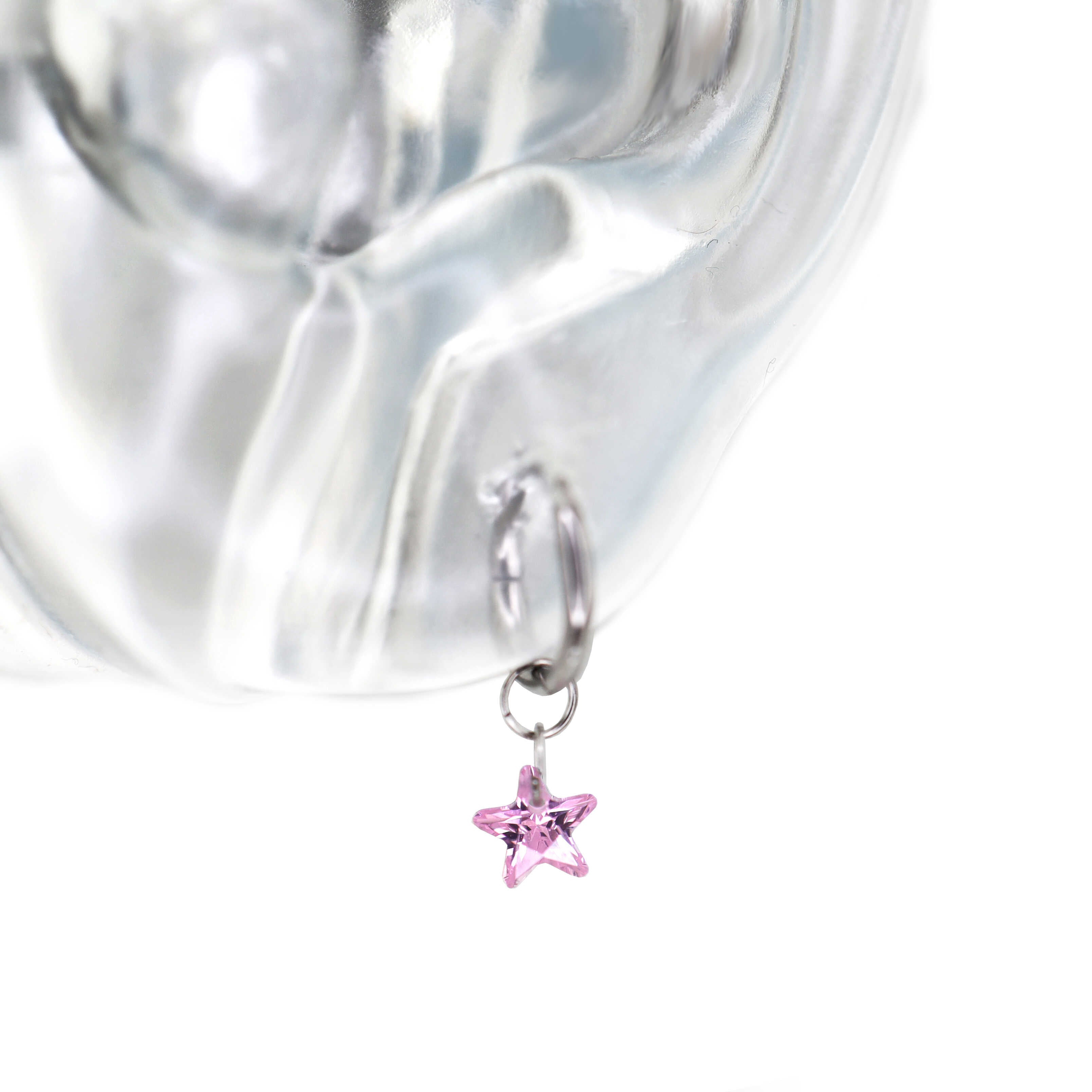 Basic Rainbow CZ Pendant Titanium Segment Hoop - Basic Rainbow CZ Pendant Titanium Segment Hoop - Radiant White / Pentacle / 6mm by CRUXJEWELRY