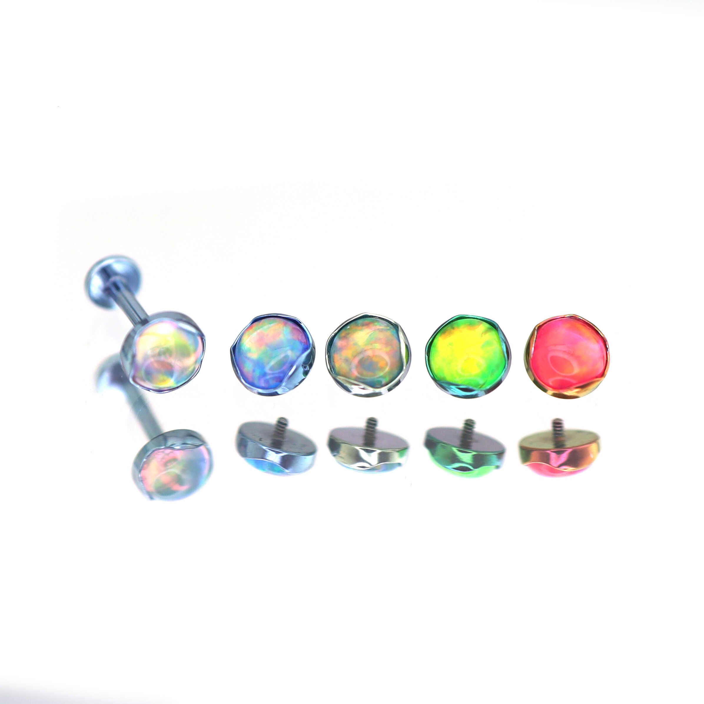 Wave Bezel-Set Opal Titanium Lip Ring - Wave Bezel-Set Opal Titanium Lip Ring - Red / 6mm by CRUXJEWELRY