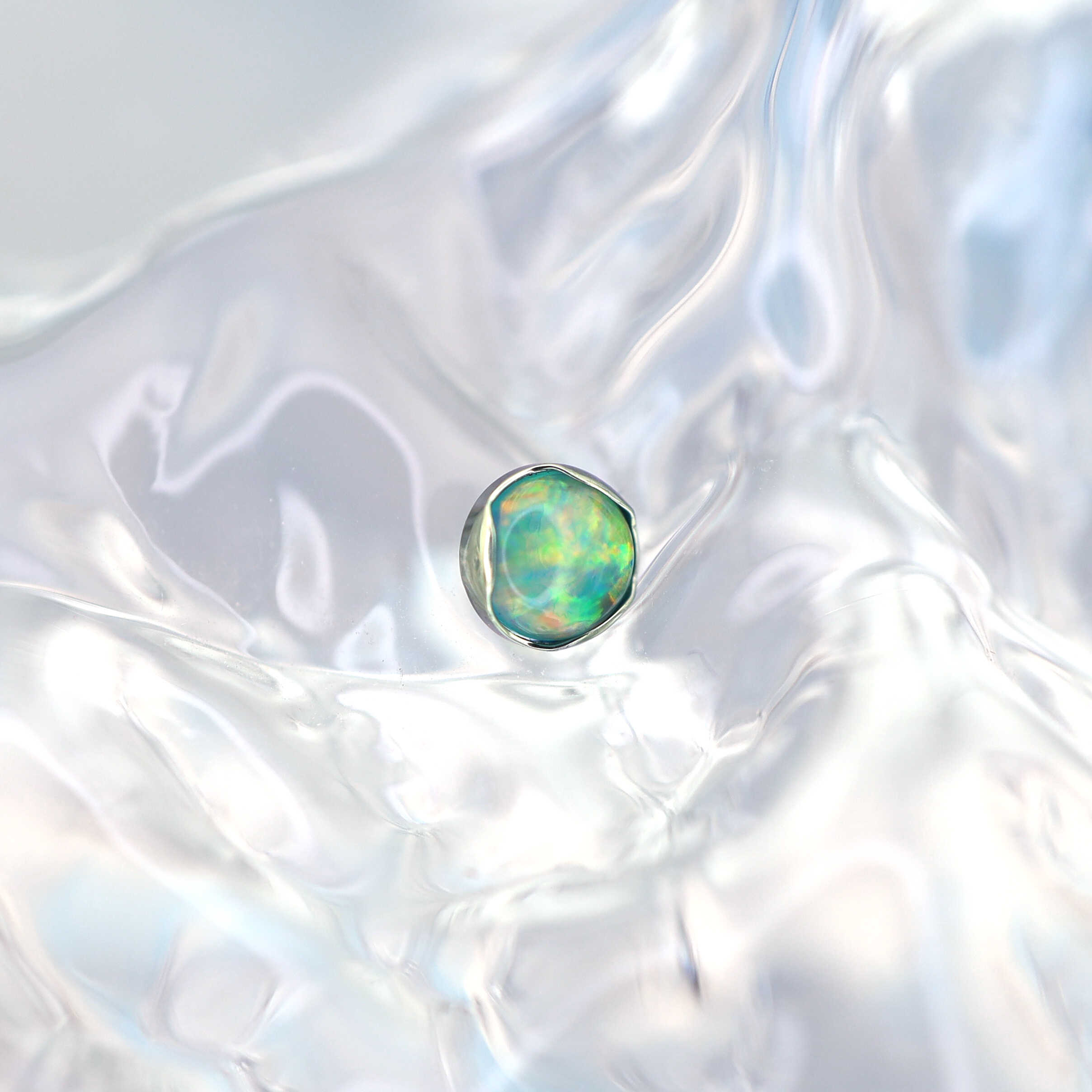 Wave Bezel-Set Opal Titanium Lip Ring - Wave Bezel-Set Opal Titanium Lip Ring - Snake Green / 6mm by CRUXJEWELRY