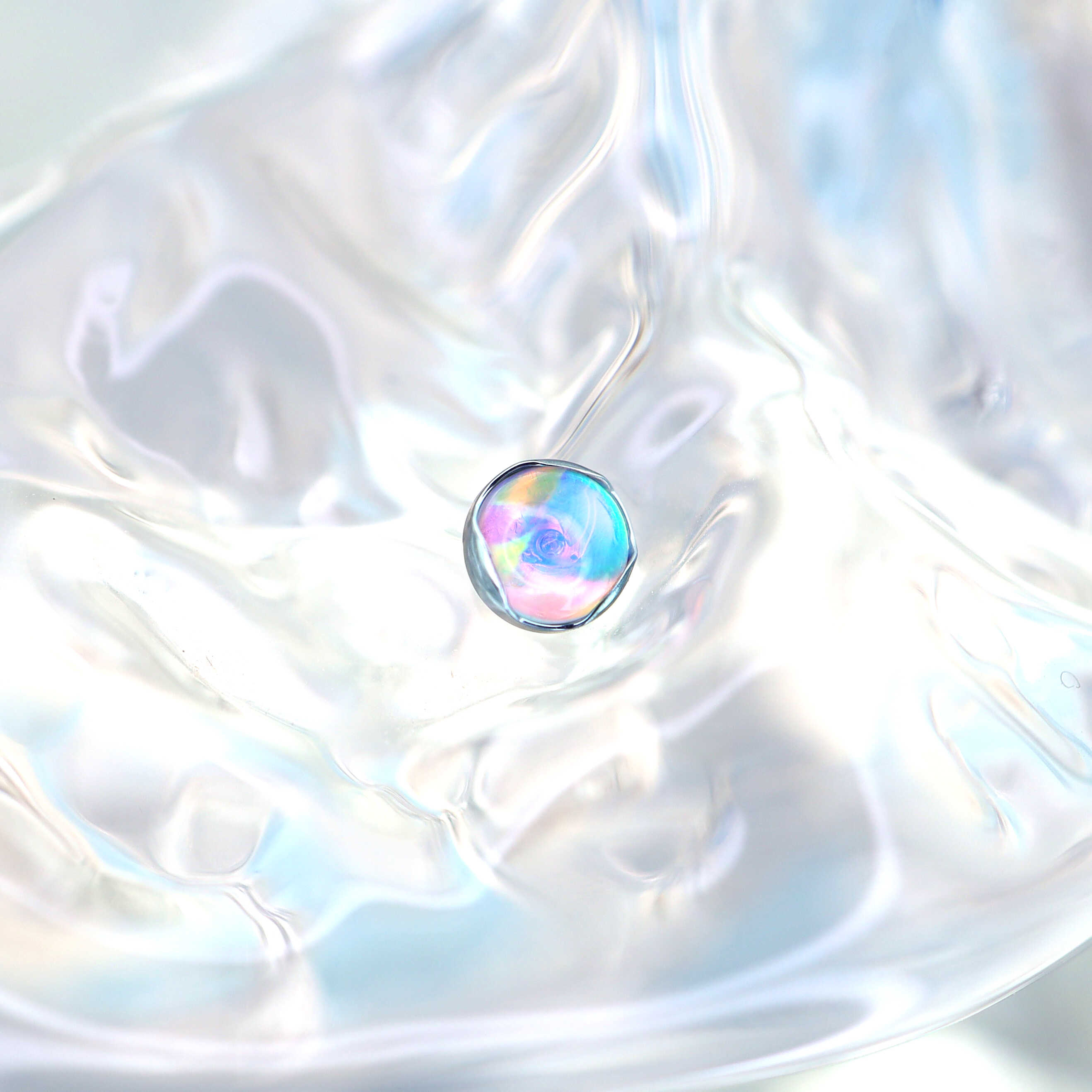 Wave Bezel-Set Opal Titanium Lip Ring - Wave Bezel-Set Opal Titanium Lip Ring - Red / 6mm by CRUXJEWELRY