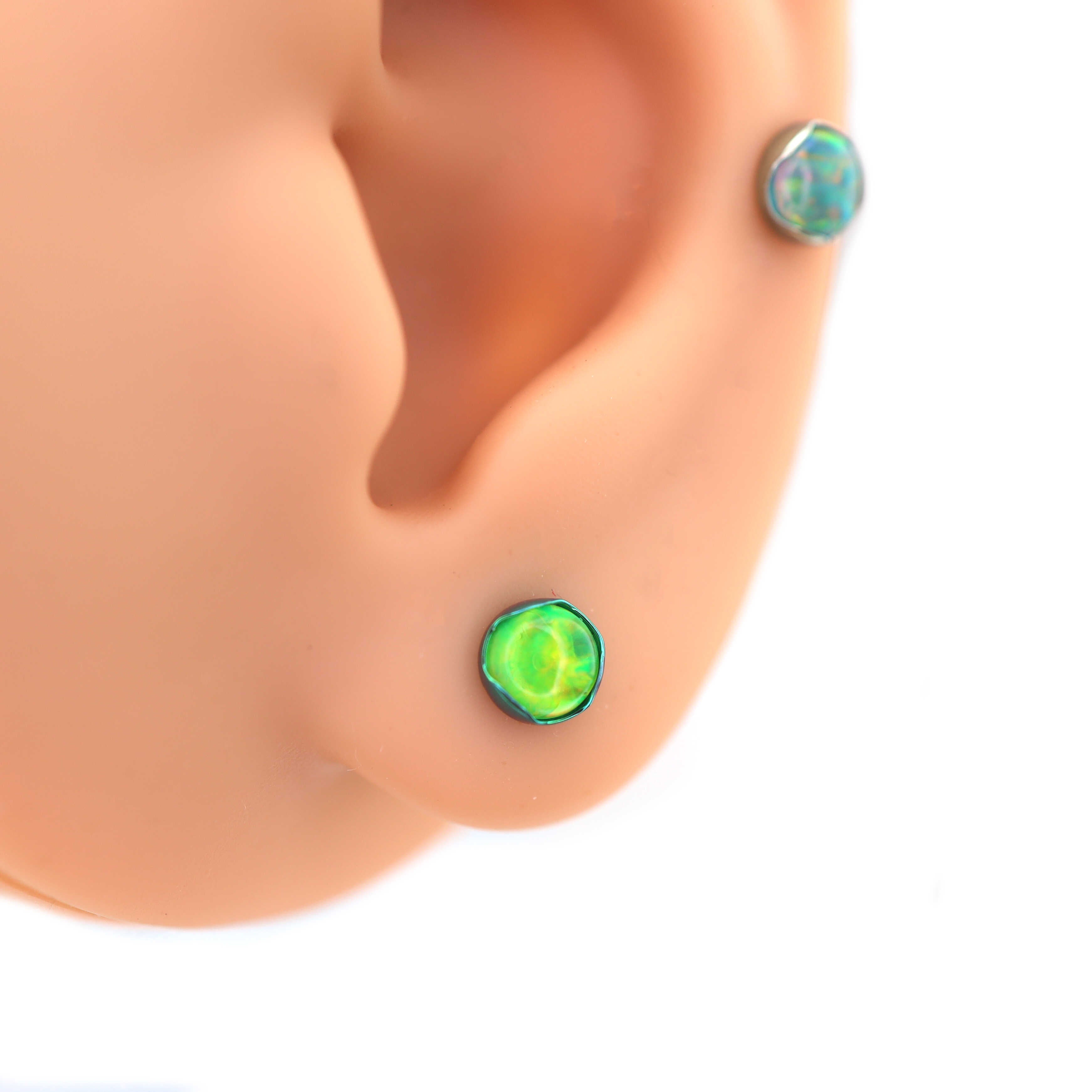 Wave Bezel-Set Opal Titanium Lip Ring - Wave Bezel-Set Opal Titanium Lip Ring - Red / 6mm by CRUXJEWELRY