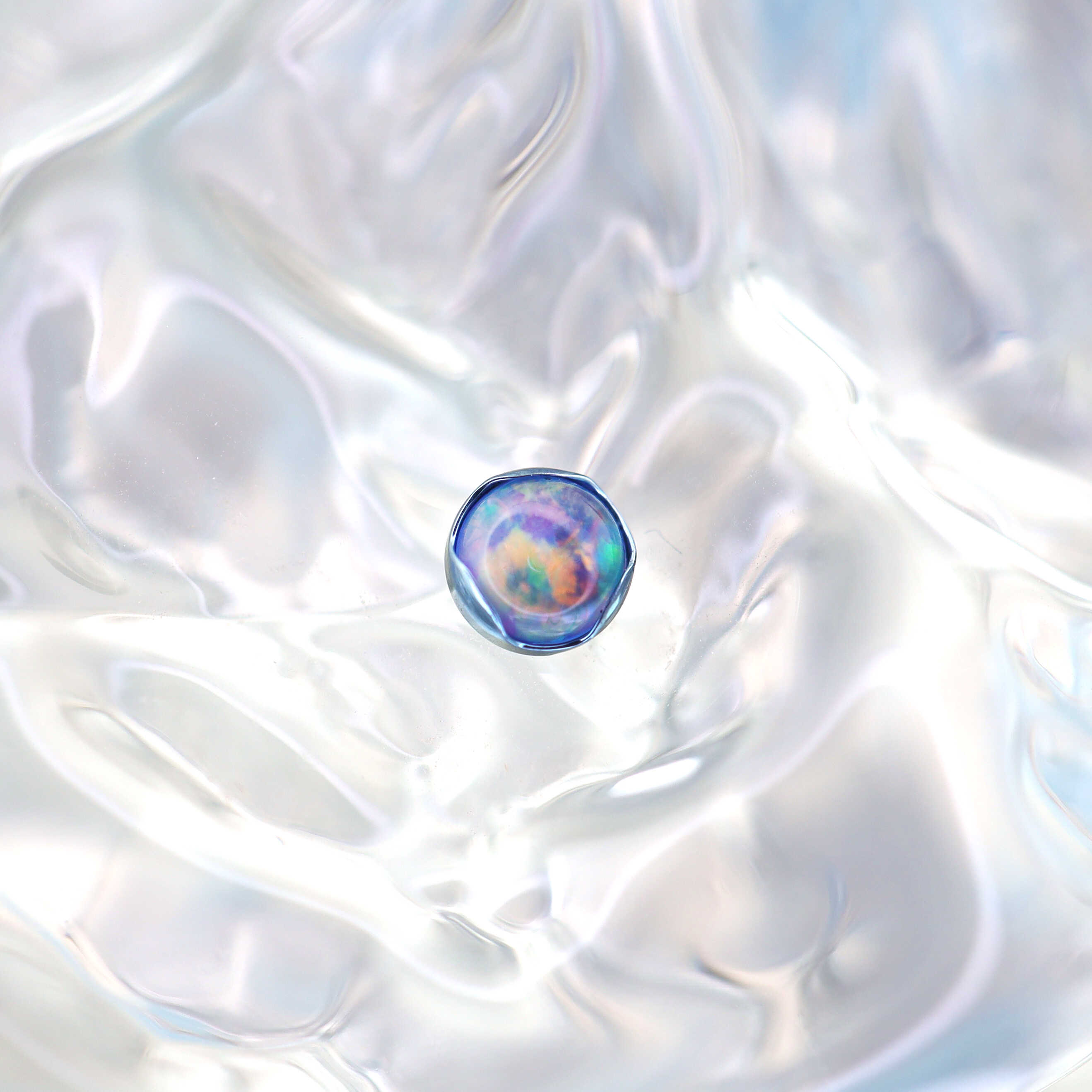 Wave Bezel-Set Opal Titanium Lip Ring - Wave Bezel-Set Opal Titanium Lip Ring - Red / 6mm by CRUXJEWELRY