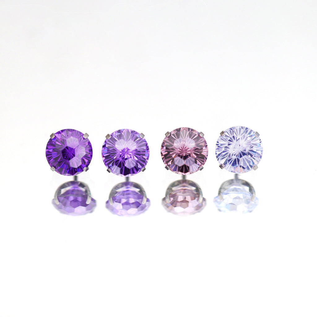 Purple Firework-Cut CZ Internally Threaded Titanium Studs - Purple Firework-Cut CZ Internally Threaded Titanium Studs - Light Purple / 6mm by CRUXJEWELRY