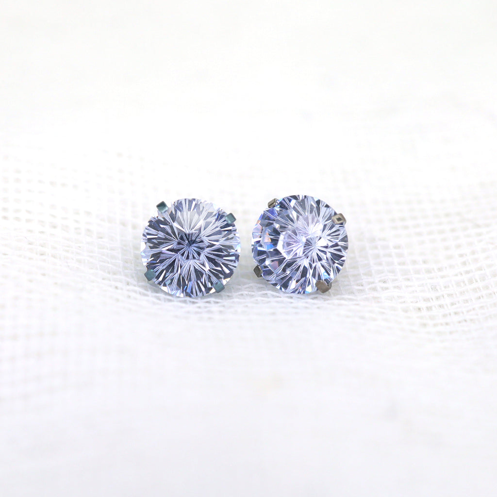 Purple Firework-Cut CZ Internally Threaded Titanium Studs - Purple Firework-Cut CZ Internally Threaded Titanium Studs - White / 6mm by CRUXJEWELRY