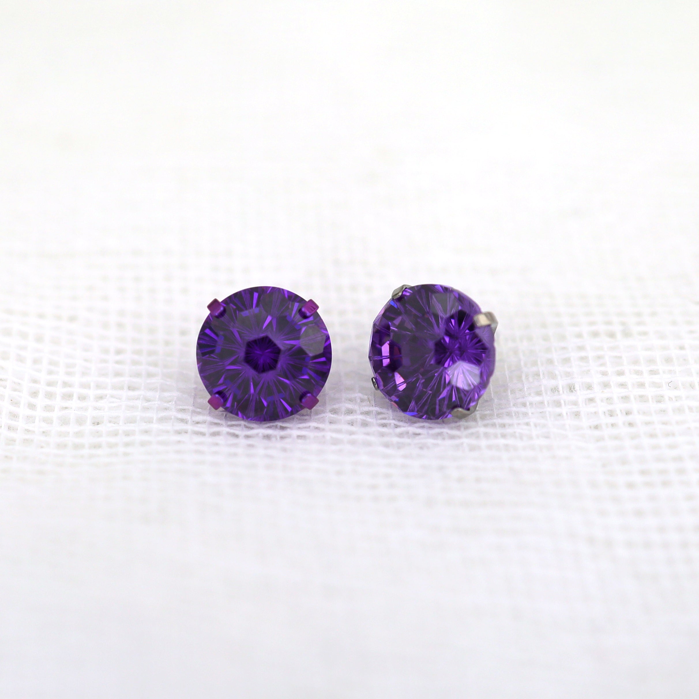 Purple Firework-Cut CZ Internally Threaded Titanium Studs - Purple Firework-Cut CZ Internally Threaded Titanium Studs - Deep Purple / 6mm by CRUXJEWELRY